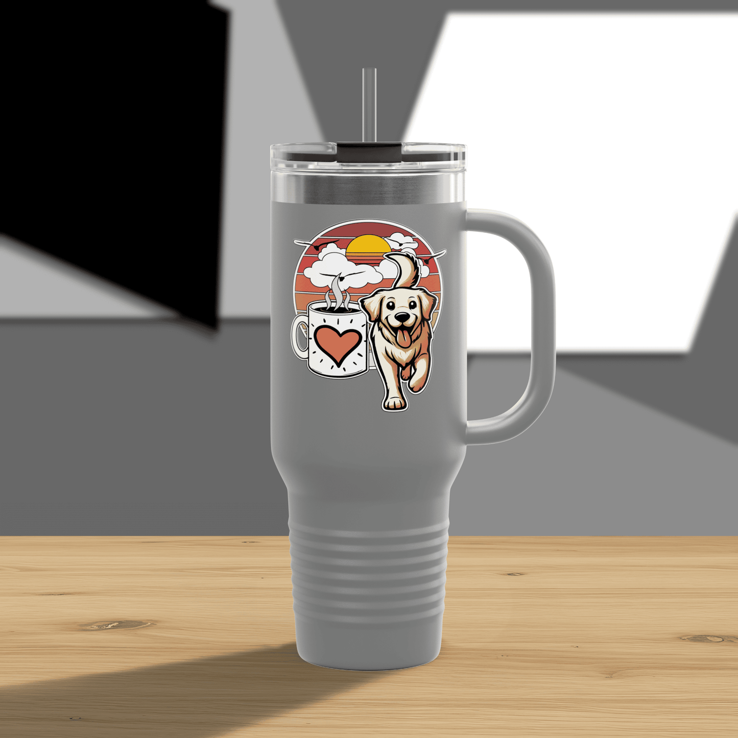 Easily Distracted by Dogs & Coffee - Golden Retriever - 40oz Insulated Travel Mug - Left Hand