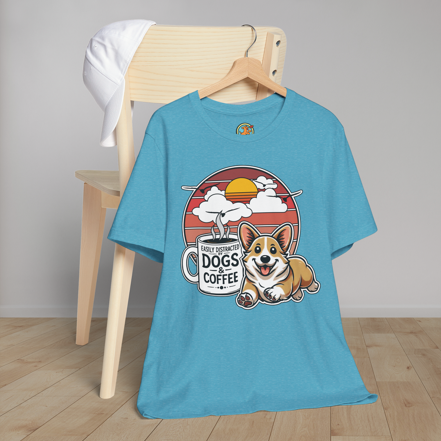 Easily Distracted by Dogs & Coffee – Corgi - Bella&Canvas 3001 T-Shirt