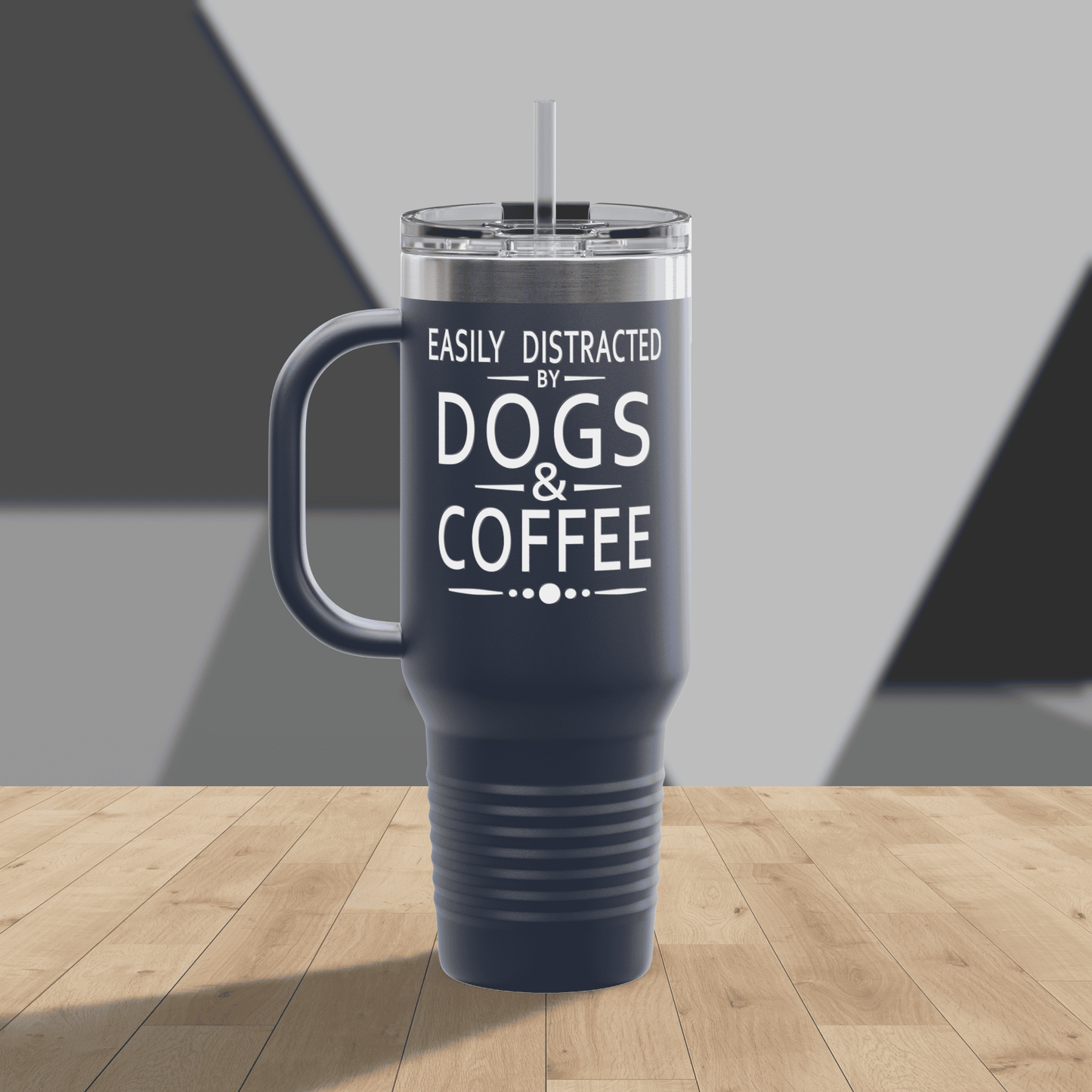 Easily Distracted by Dogs & Coffee - Corgi - 40oz Insulated Travel Mug - Left Hand