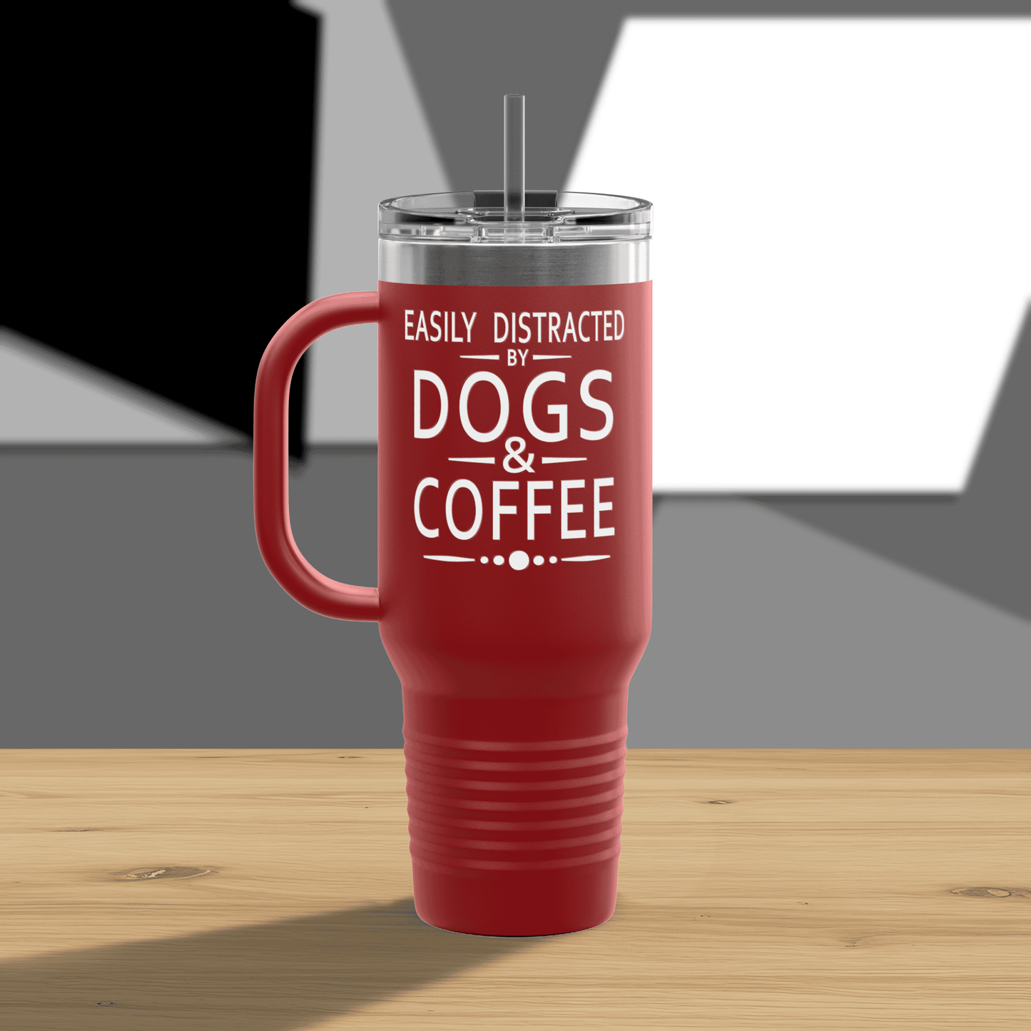 Easily Distracted by Dogs & Coffee - Golden Retriever - 40oz Insulated Travel Mug - Left Hand