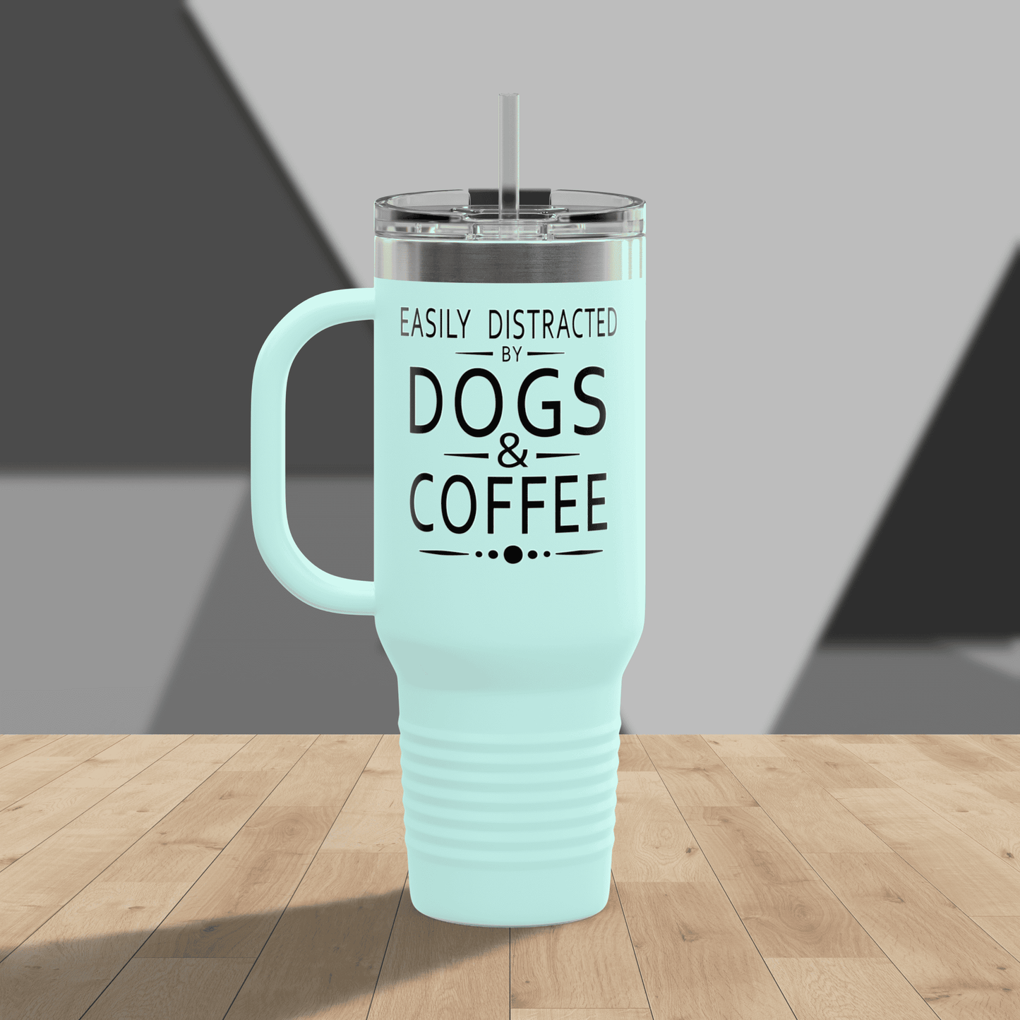 Easily Distracted by Dogs & Coffee - Corgi - 40oz Insulated Travel Mug - Left Hand