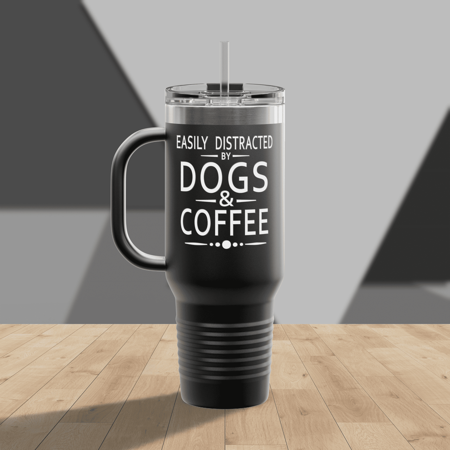 Easily Distracted by Dogs & Coffee - Corgi - 40oz Insulated Travel Mug - Left Hand