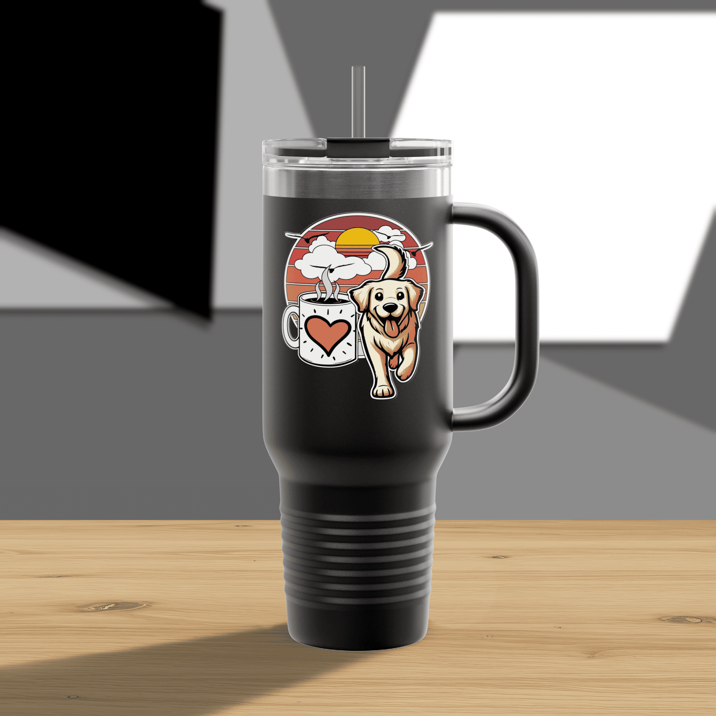 Easily Distracted by Dogs & Coffee - Golden Retriever - 40oz Insulated Travel Mug - Left Hand