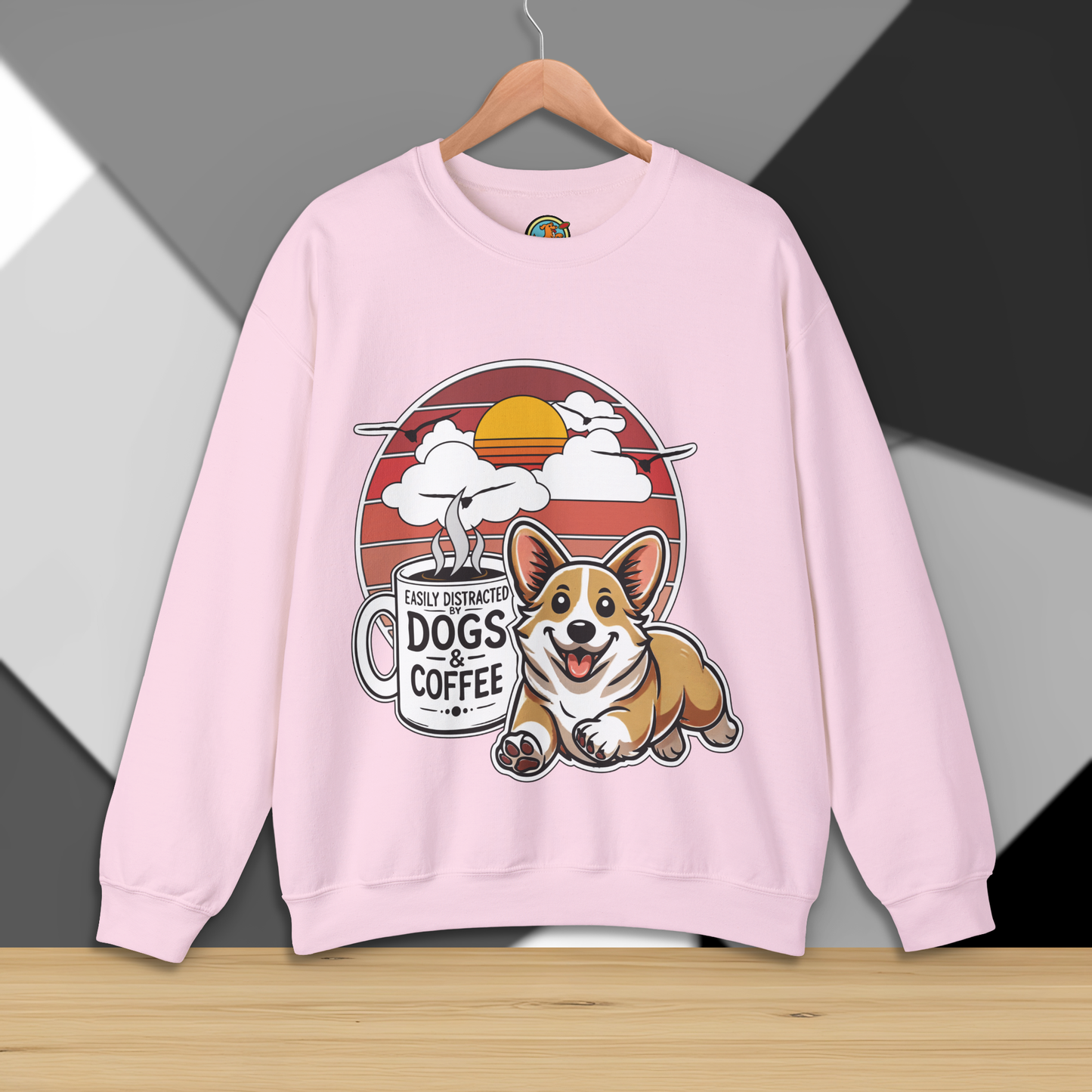 Easily Distracted by Dogs & Coffee - Corgi - Gildan 18000 Unisex Sweatshirt