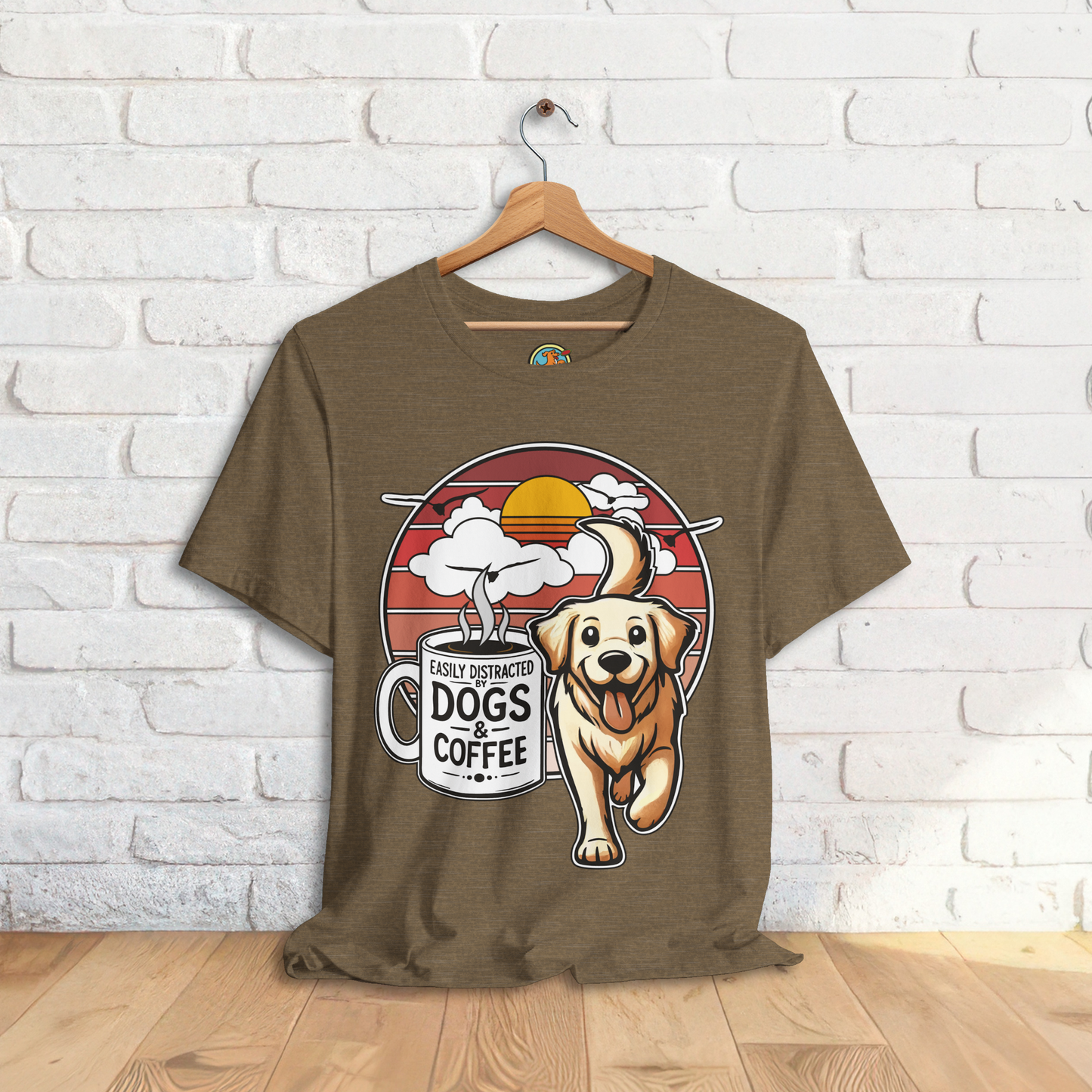 Easily Distracted by Dogs & Coffee – Golden Retriever - Bella&Canvas 3001 T-Shirt