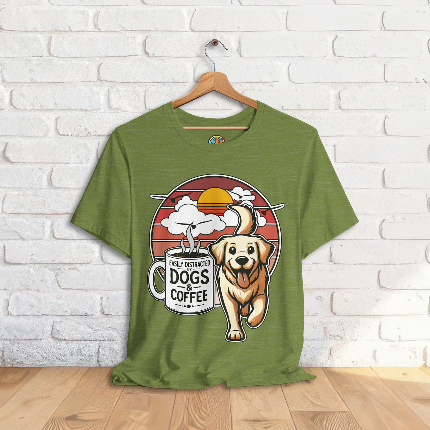 Easily Distracted by Dogs & Coffee – Golden Retriever - Bella&Canvas 3001 T-Shirt