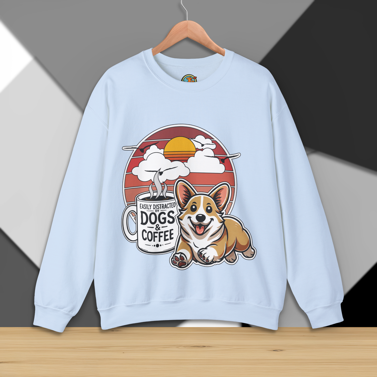 Easily Distracted by Dogs & Coffee - Corgi - Gildan 18000 Unisex Sweatshirt