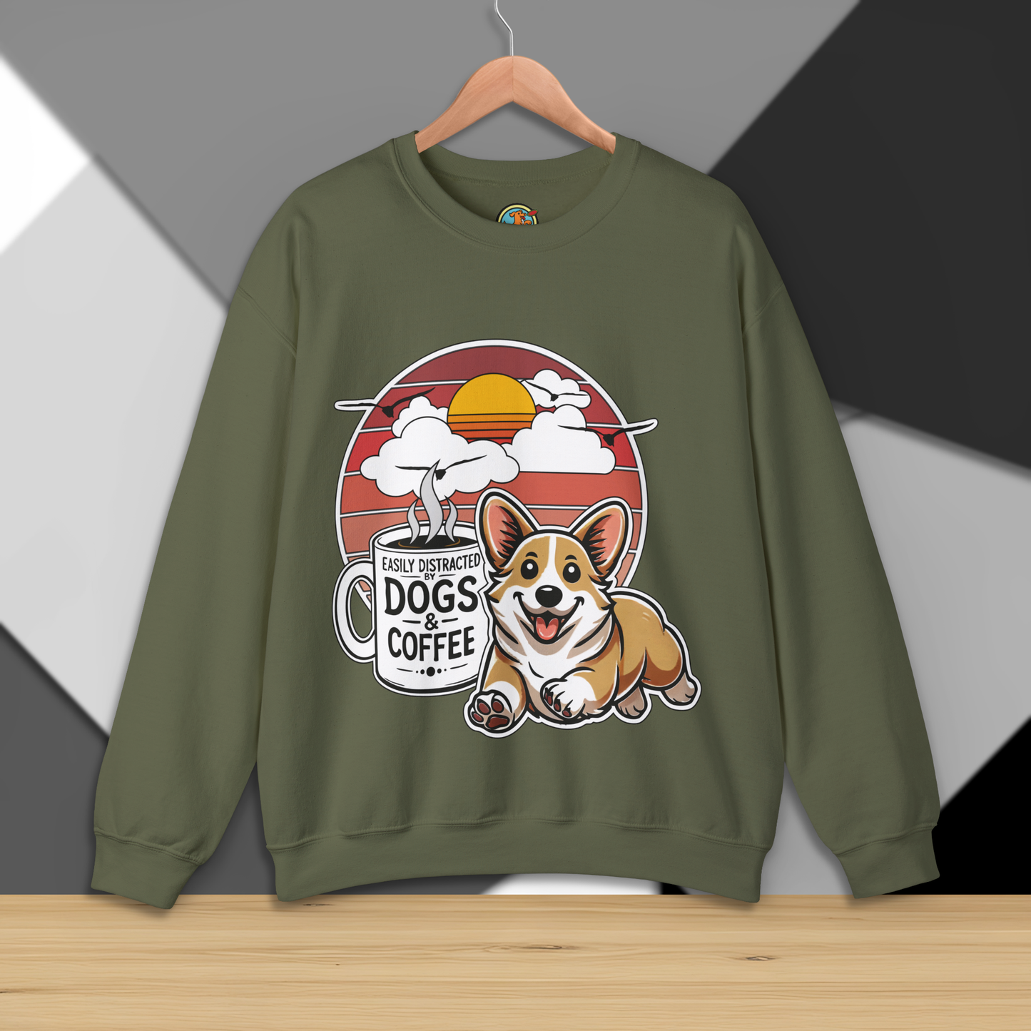 Easily Distracted by Dogs & Coffee - Corgi - Gildan 18000 Unisex Sweatshirt
