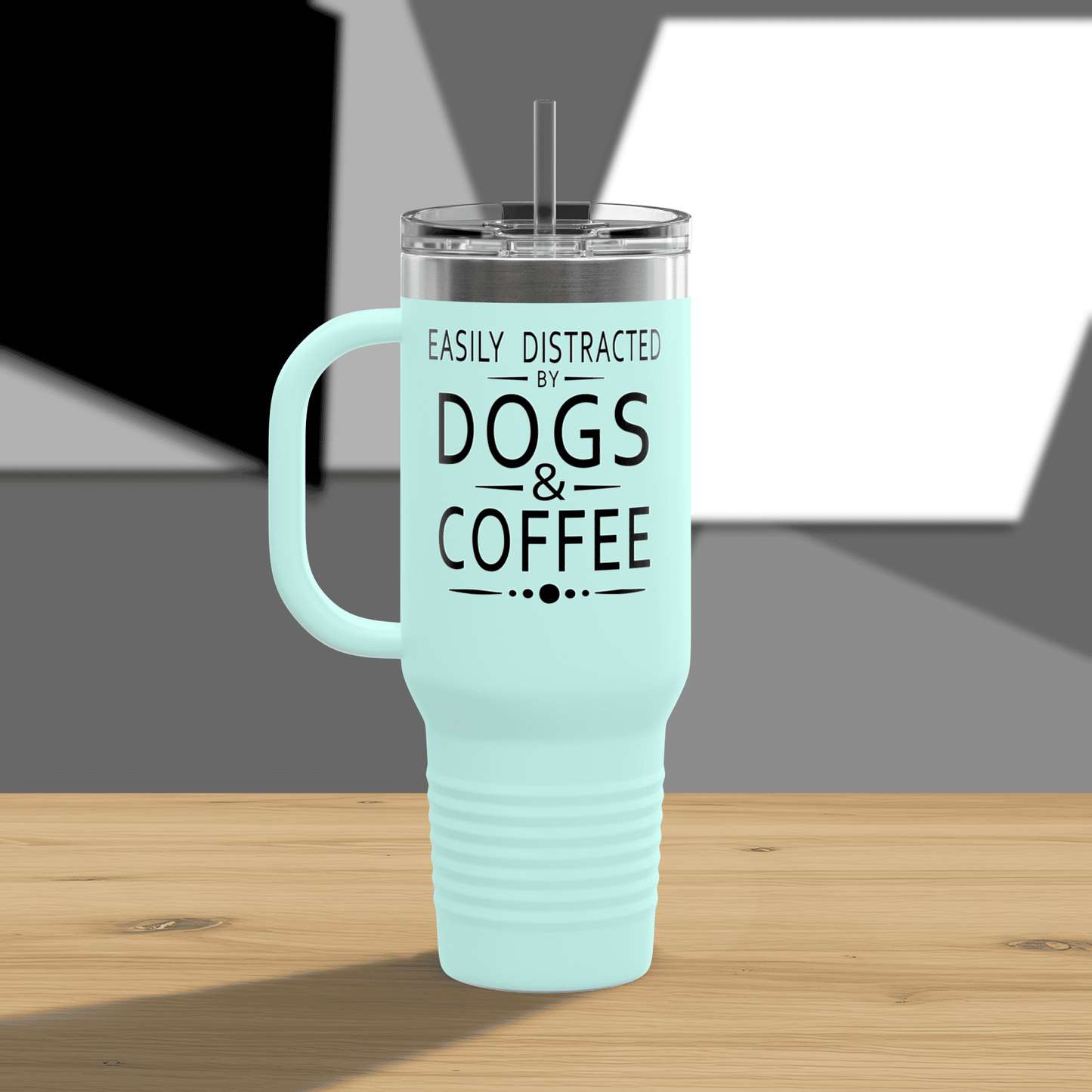 Easily Distracted by Dogs & Coffee - Golden Retriever - 40oz Insulated Travel Mug - Left Hand