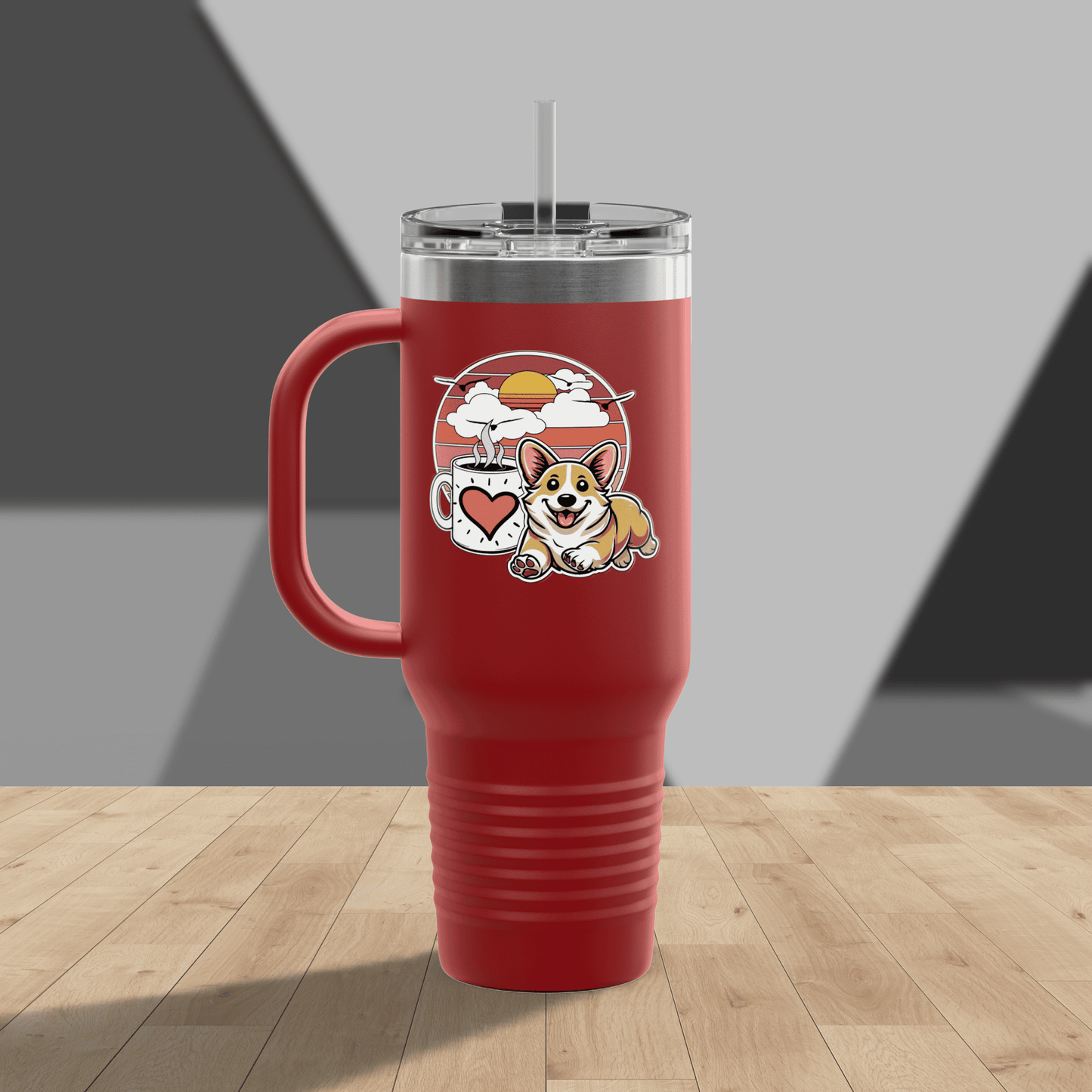 Easily Distracted by Dogs & Coffee - Corgi - 40oz Insulated Travel Mug - Right Hand