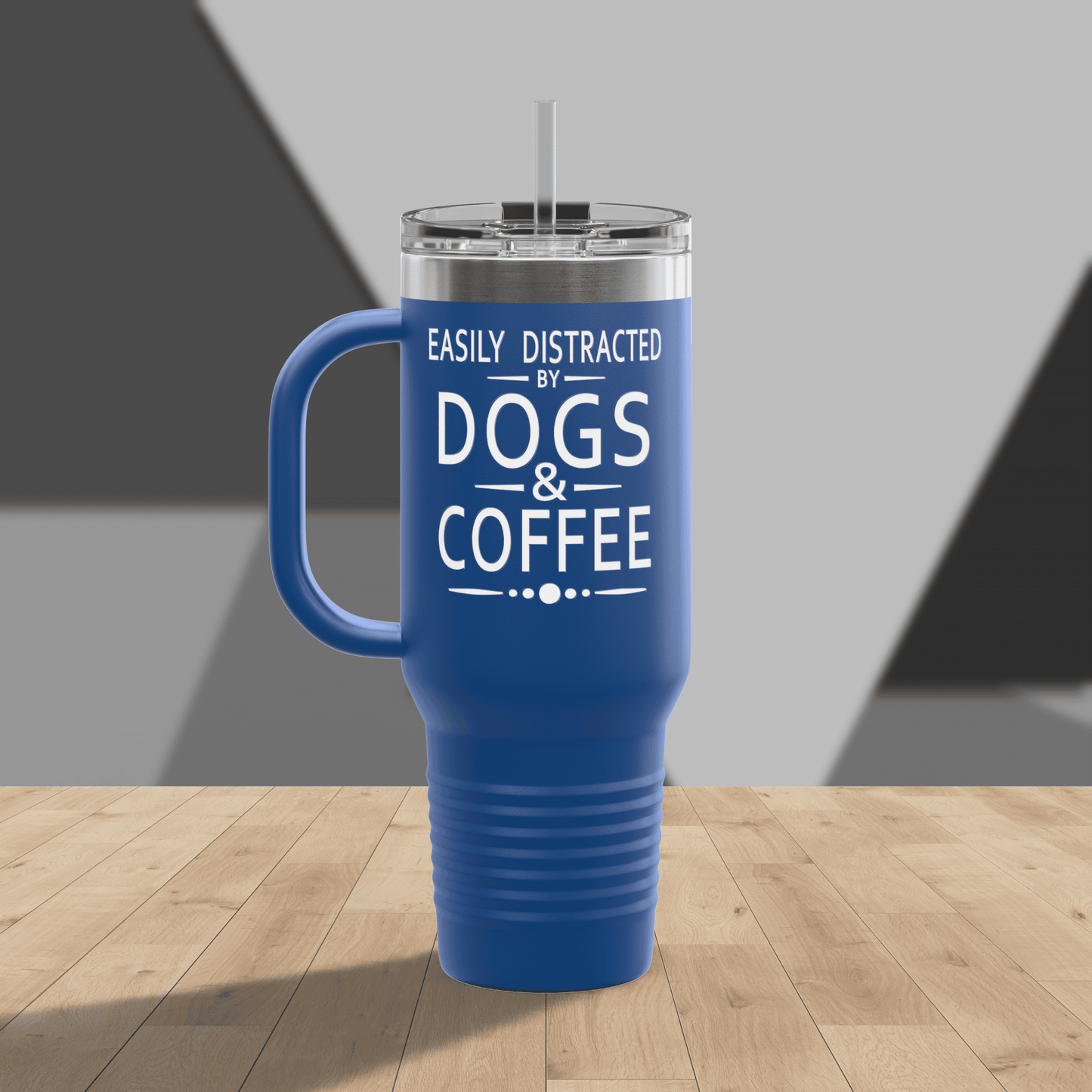 Easily Distracted by Dogs & Coffee - Corgi - 40oz Insulated Travel Mug - Left Hand