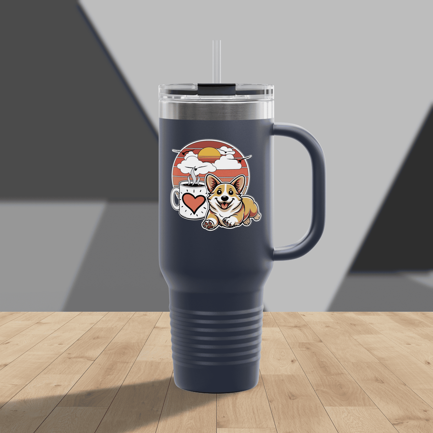 Easily Distracted by Dogs & Coffee - Corgi - 40oz Insulated Travel Mug - Left Hand