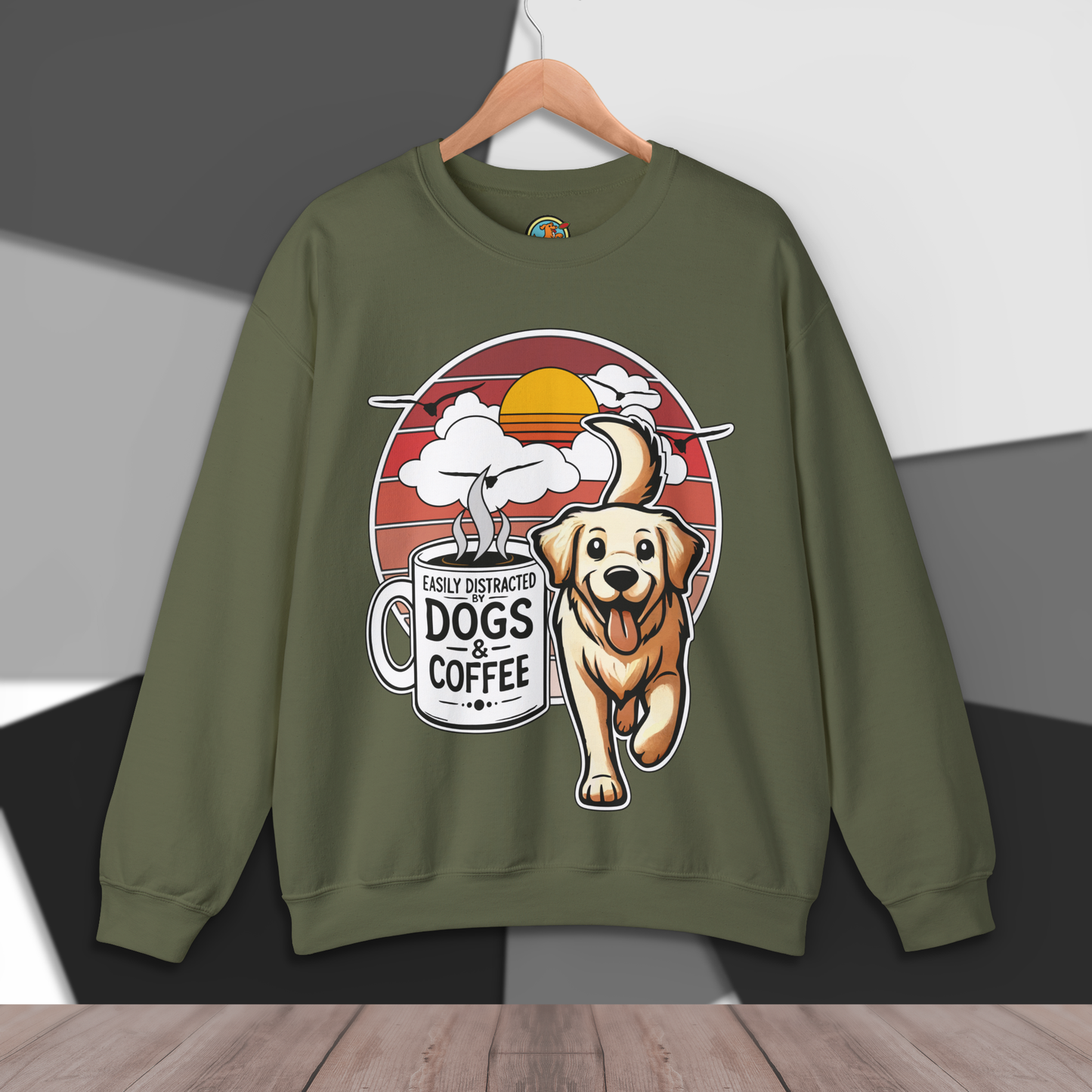 Easily Distracted by Dogs & Coffee - Golden Retriever - Gildan 18000 Unisex Sweatshirt