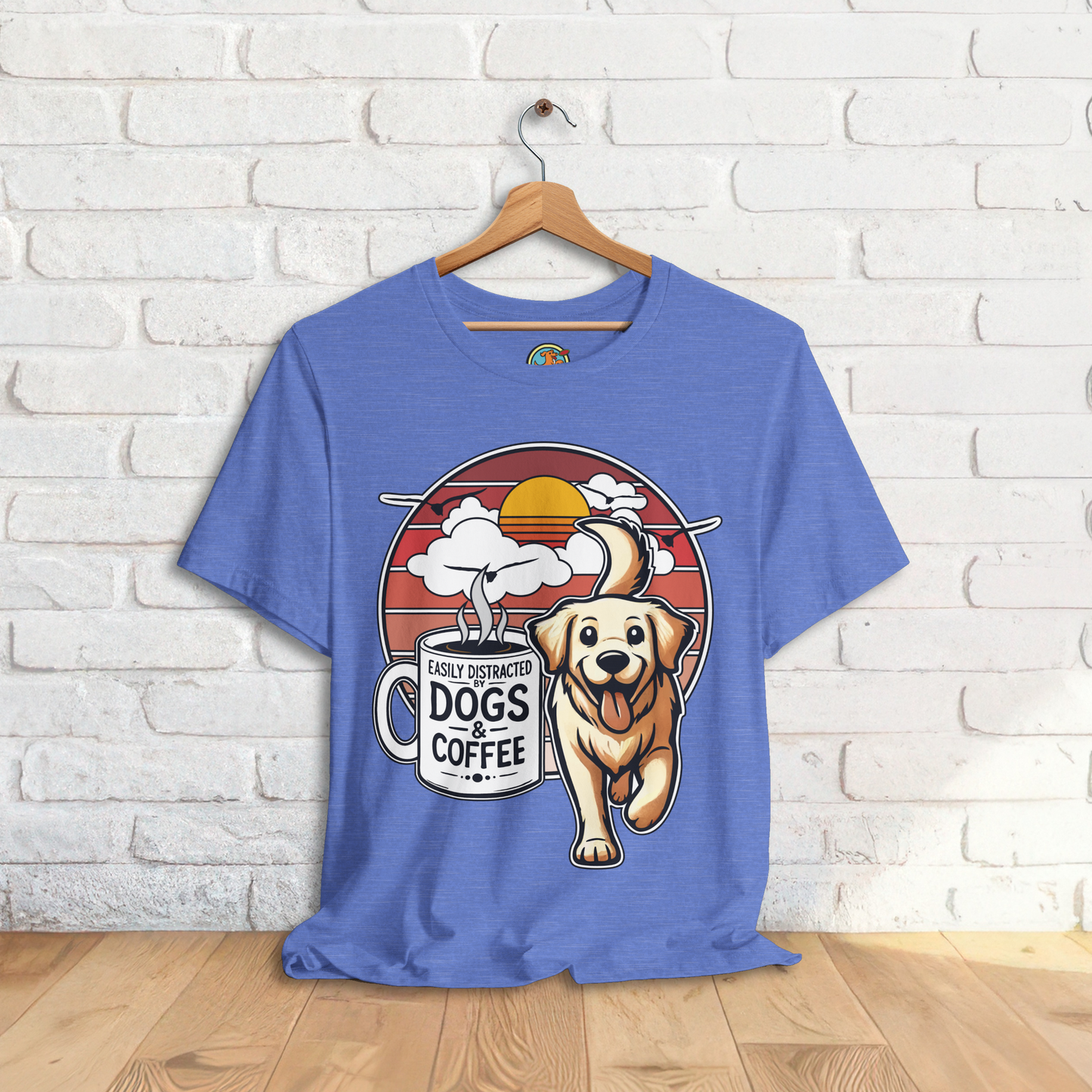 Easily Distracted by Dogs & Coffee – Golden Retriever - Bella&Canvas 3001 T-Shirt