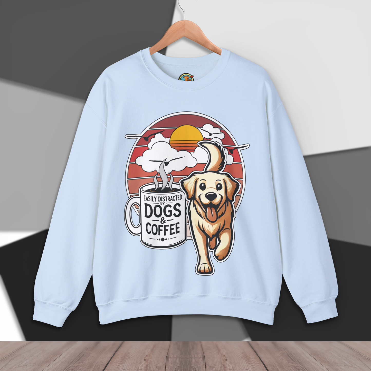 Easily Distracted by Dogs & Coffee - Golden Retriever - Gildan 18000 Unisex Sweatshirt