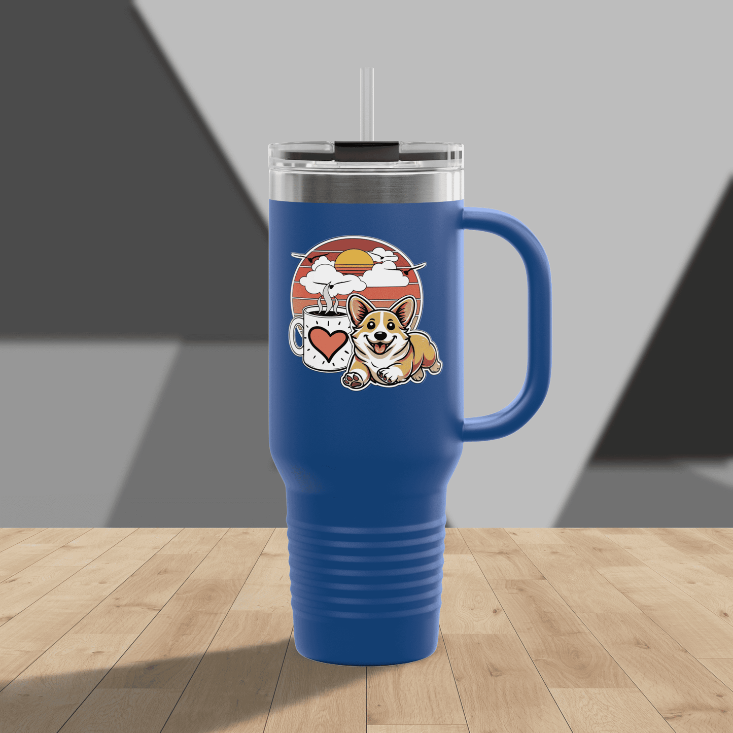 Easily Distracted by Dogs & Coffee - Corgi - 40oz Insulated Travel Mug - Left Hand