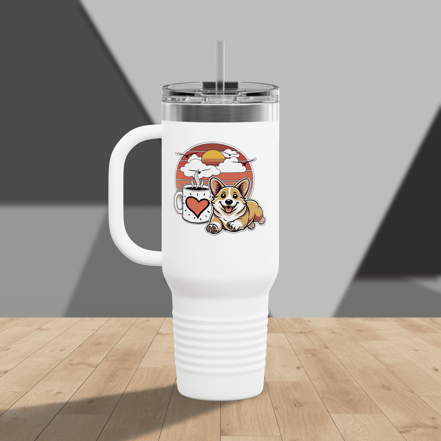 Easily Distracted by Dogs & Coffee - Corgi - 40oz Insulated Travel Mug - Right Hand