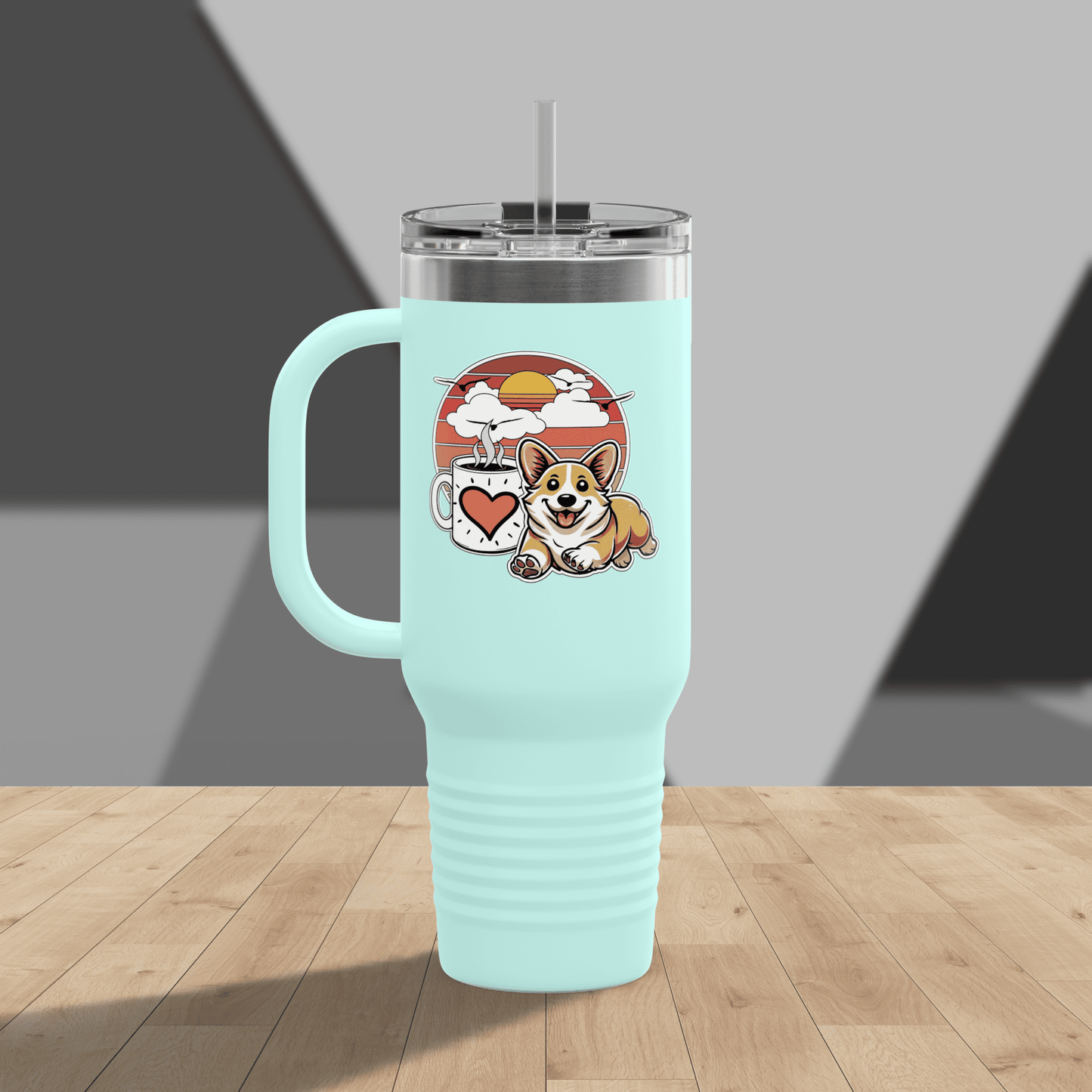 Easily Distracted by Dogs & Coffee - Corgi - 40oz Insulated Travel Mug - Right Hand