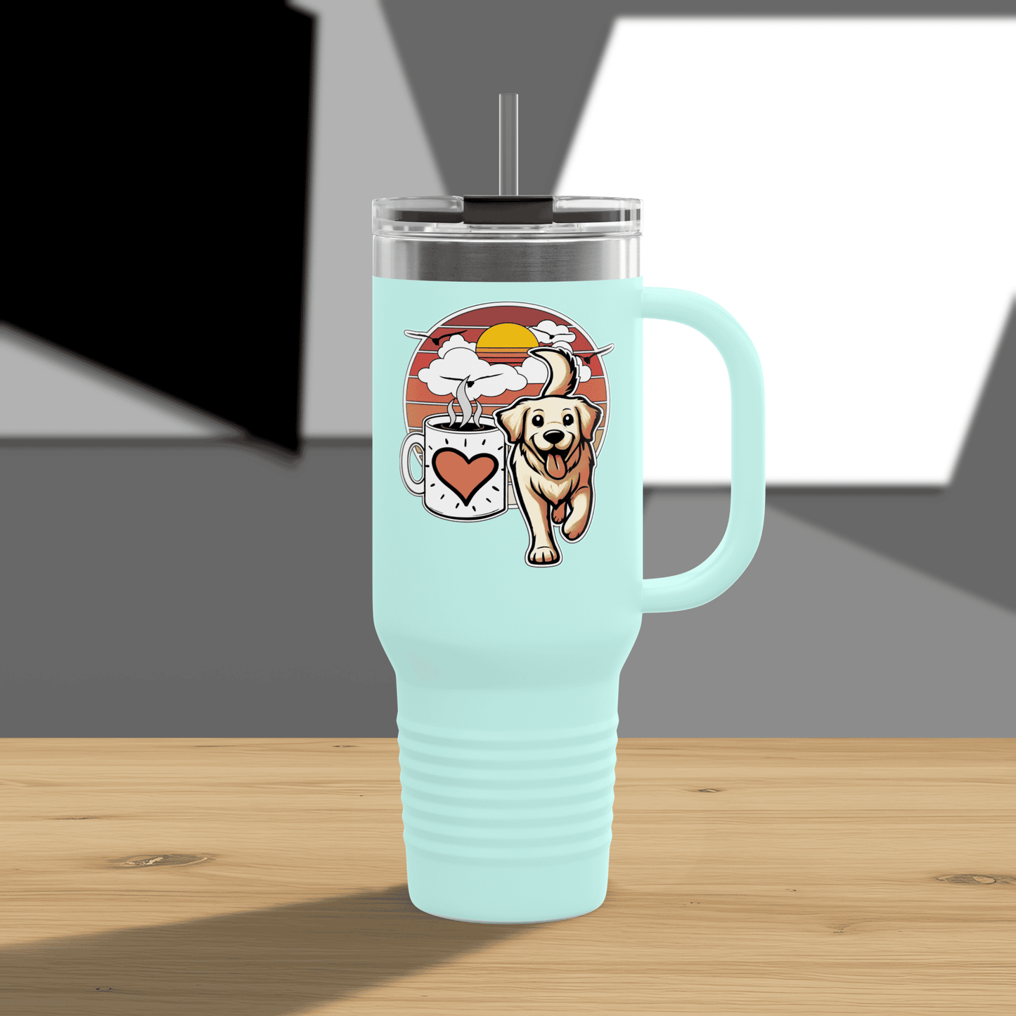 Easily Distracted by Dogs & Coffee - Golden Retriever - 40oz Insulated Travel Mug - Left Hand