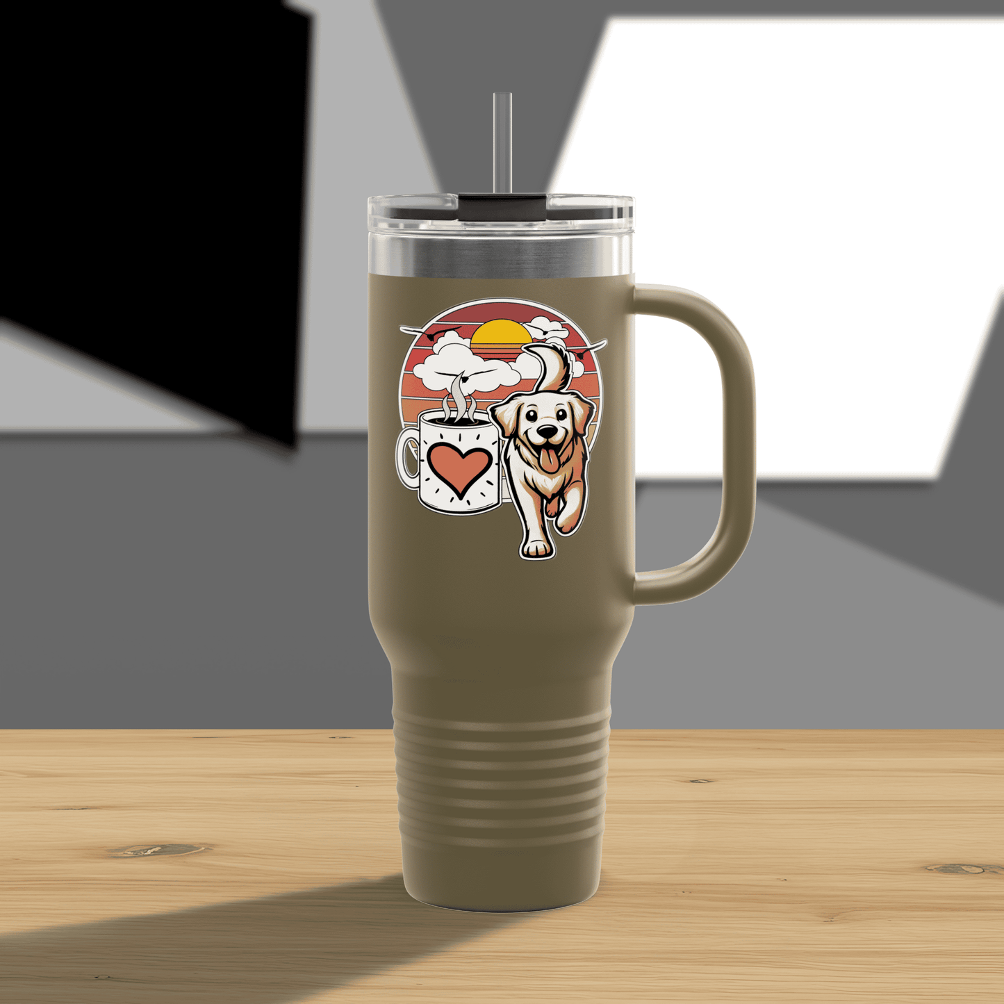 Easily Distracted by Dogs & Coffee - Golden Retriever - 40oz Insulated Travel Mug - Left Hand