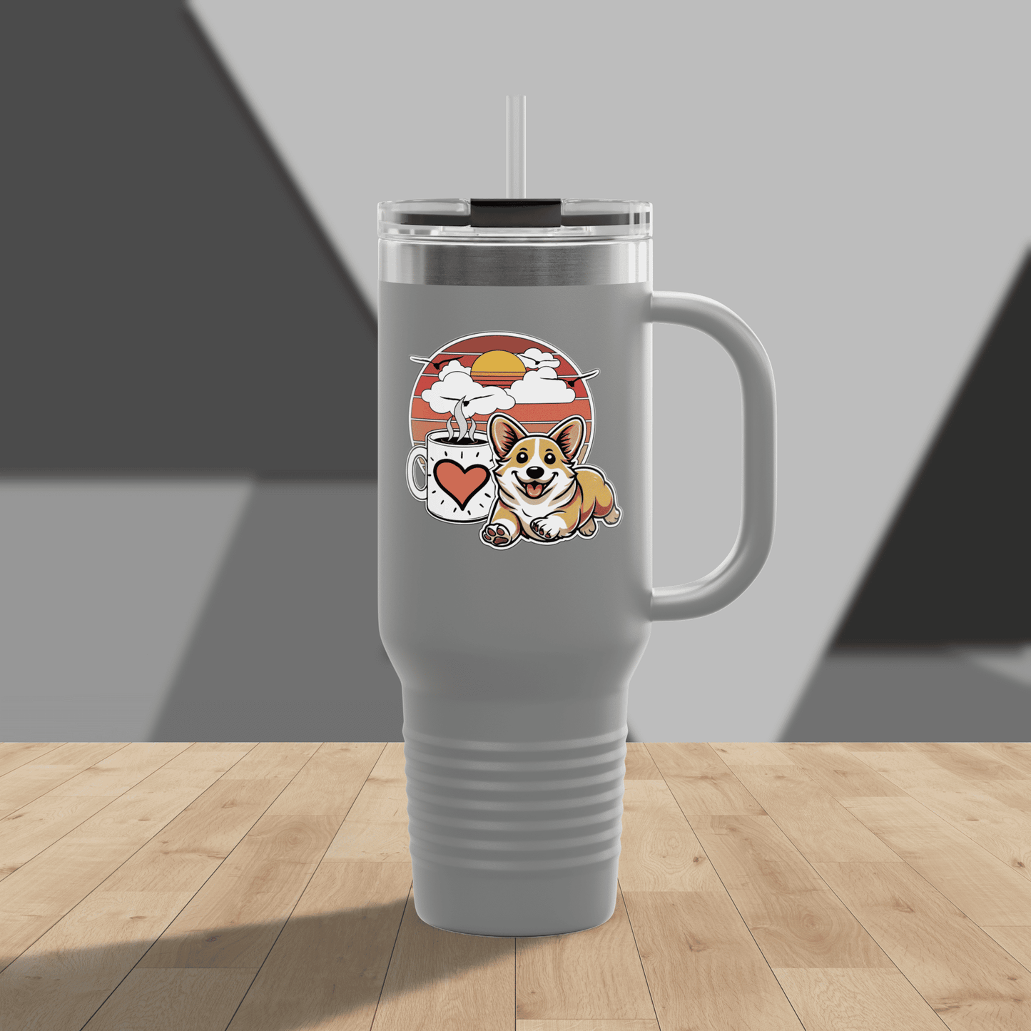 Easily Distracted by Dogs & Coffee - Corgi - 40oz Insulated Travel Mug - Left Hand