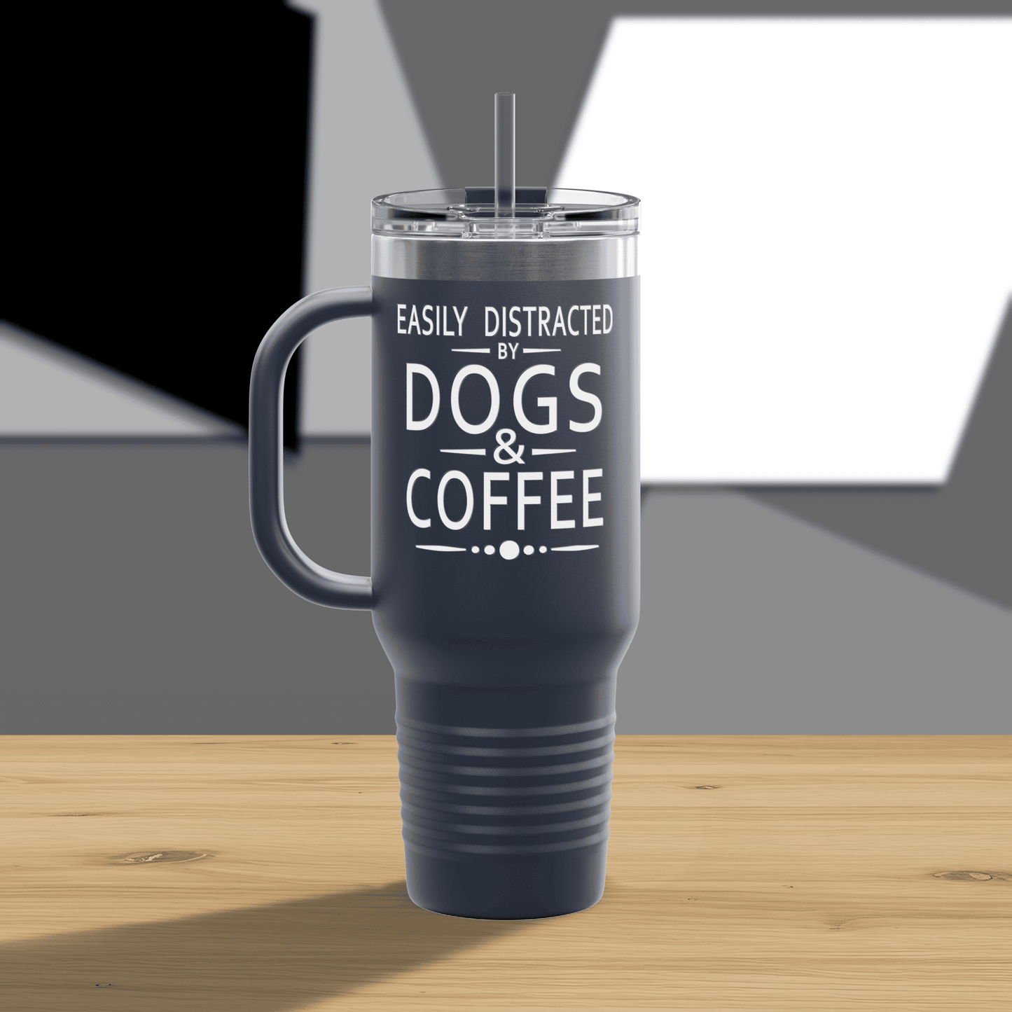 Easily Distracted by Dogs & Coffee - Golden Retriever - 40oz Insulated Travel Mug - Left Hand