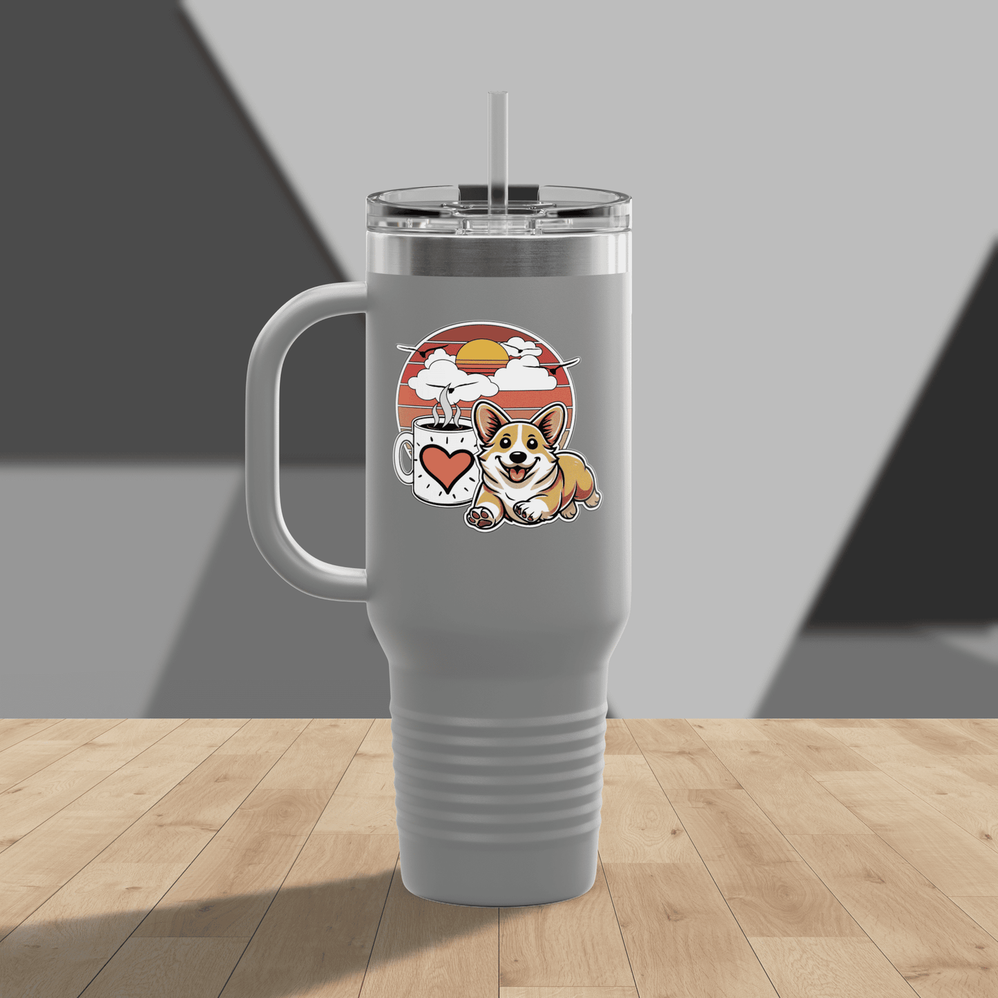 Easily Distracted by Dogs & Coffee - Corgi - 40oz Insulated Travel Mug - Right Hand