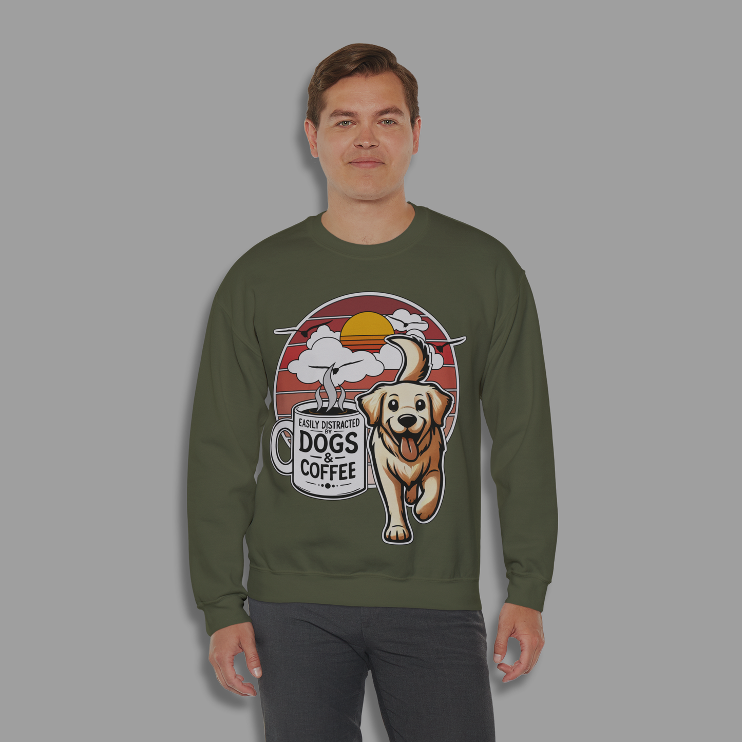 Easily Distracted by Dogs & Coffee - Golden Retriever - Gildan 18000 Unisex Sweatshirt