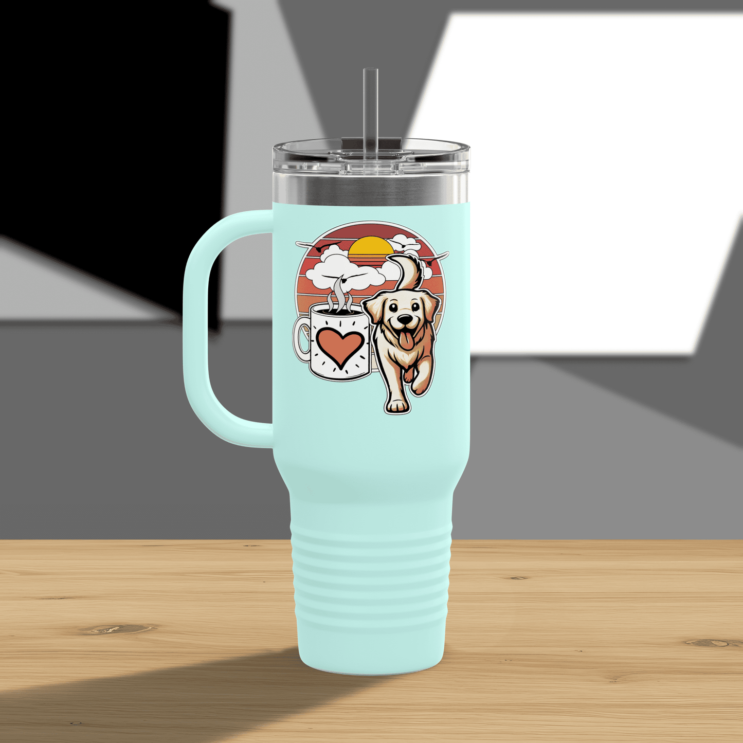 Easily Distracted by Dogs & Coffee - Golden Retriever - 40oz Insulated Travel Mug - Right Hand
