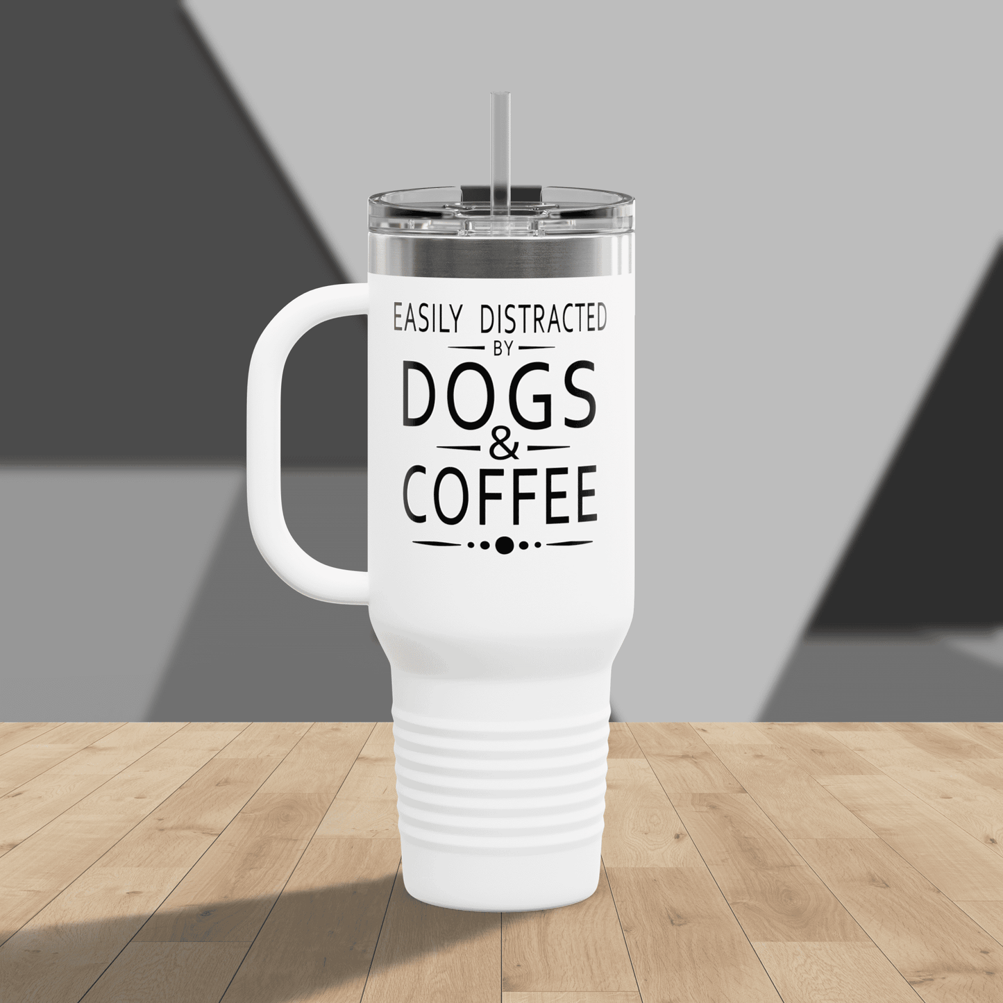 Easily Distracted by Dogs & Coffee - Corgi - 40oz Insulated Travel Mug - Left Hand