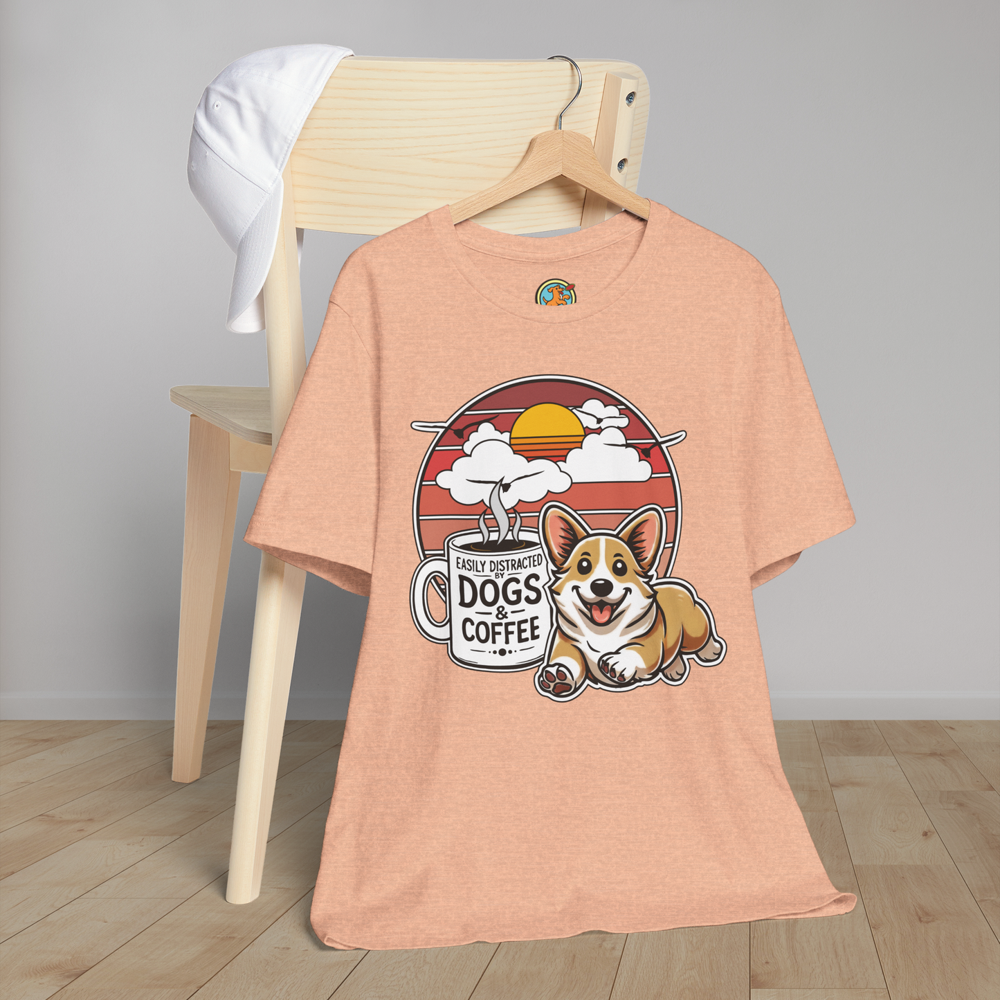 Easily Distracted by Dogs & Coffee – Corgi - Bella&Canvas 3001 T-Shirt