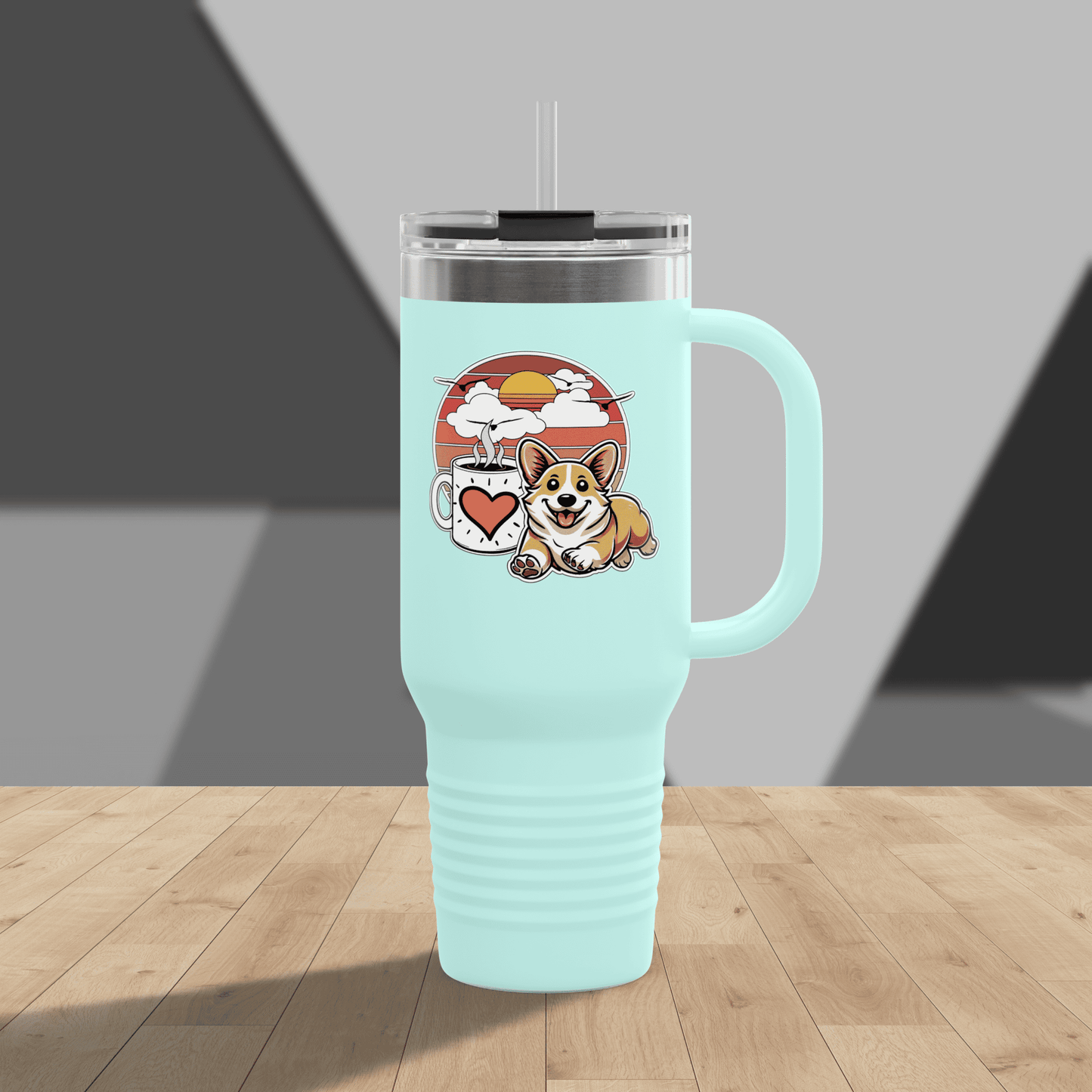 Easily Distracted by Dogs & Coffee - Corgi - 40oz Insulated Travel Mug - Left Hand
