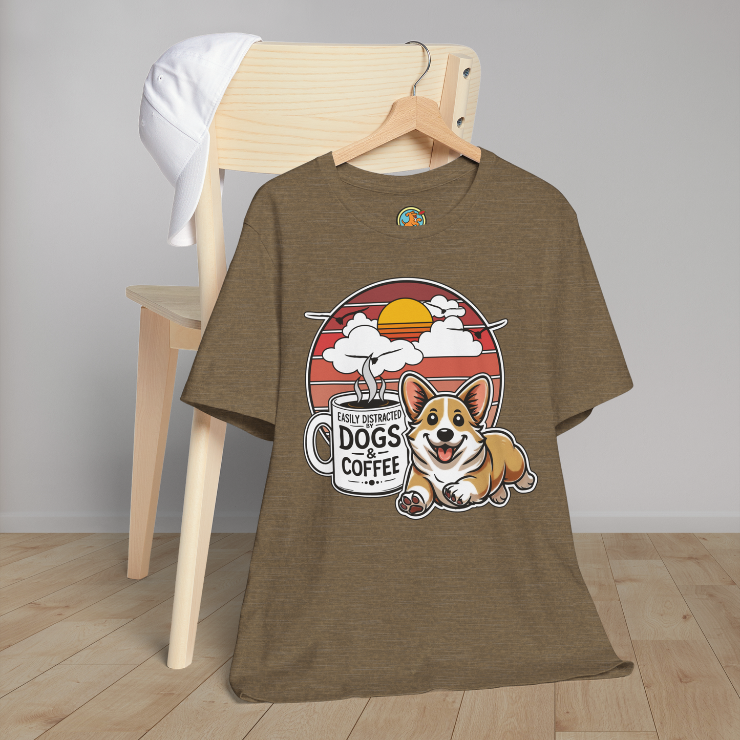 Easily Distracted by Dogs & Coffee – Corgi - Bella&Canvas 3001 T-Shirt