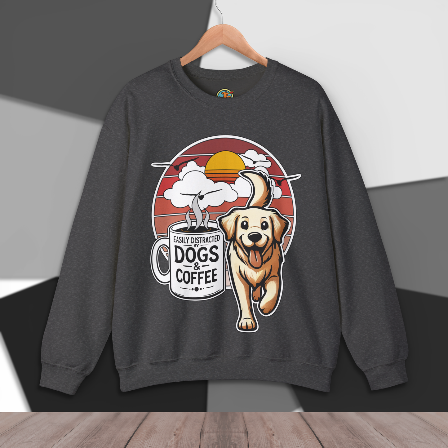 Easily Distracted by Dogs & Coffee - Golden Retriever - Gildan 18000 Unisex Sweatshirt
