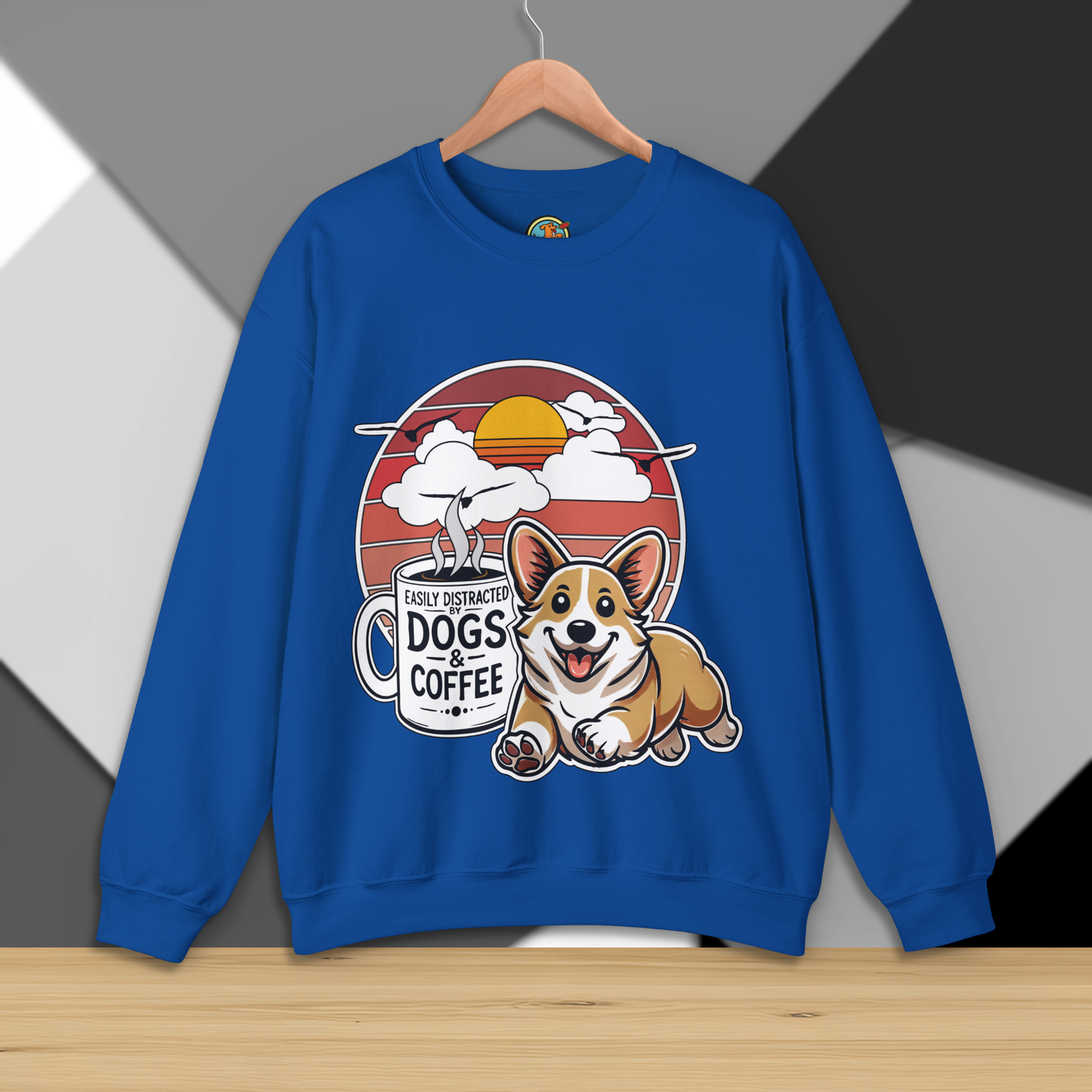 Easily Distracted by Dogs & Coffee - Corgi - Gildan 18000 Unisex Sweatshirt