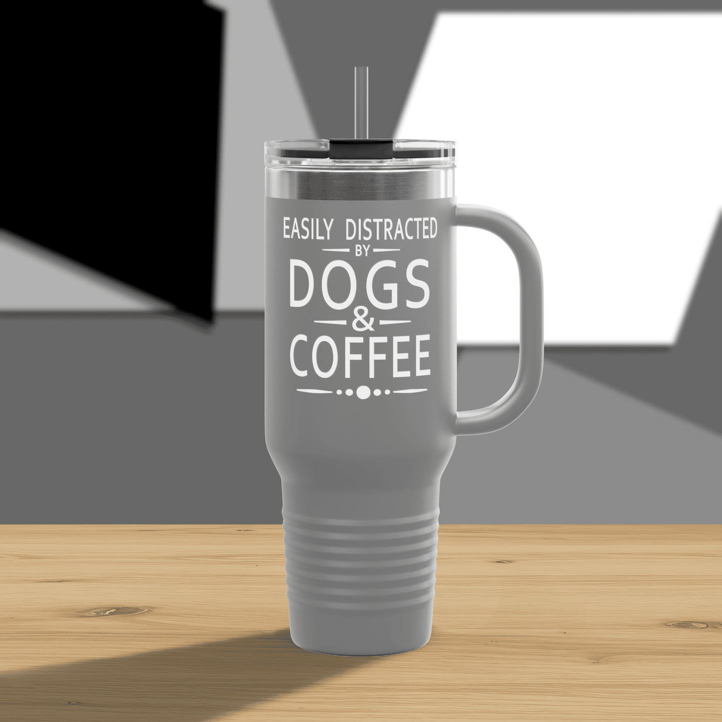 Easily Distracted by Dogs & Coffee - Golden Retriever - 40oz Insulated Travel Mug - Right Hand