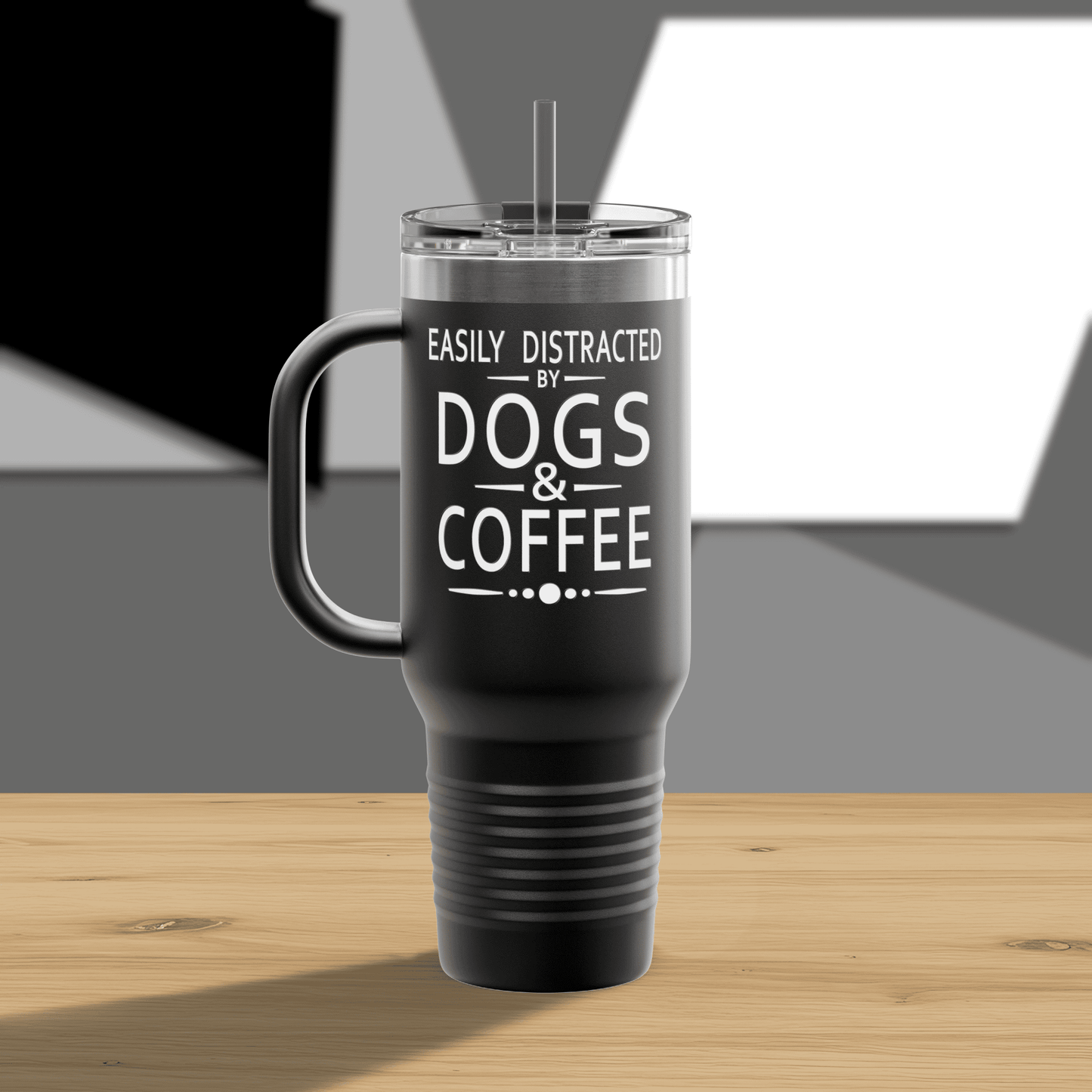 Easily Distracted by Dogs & Coffee - Golden Retriever - 40oz Insulated Travel Mug - Left Hand