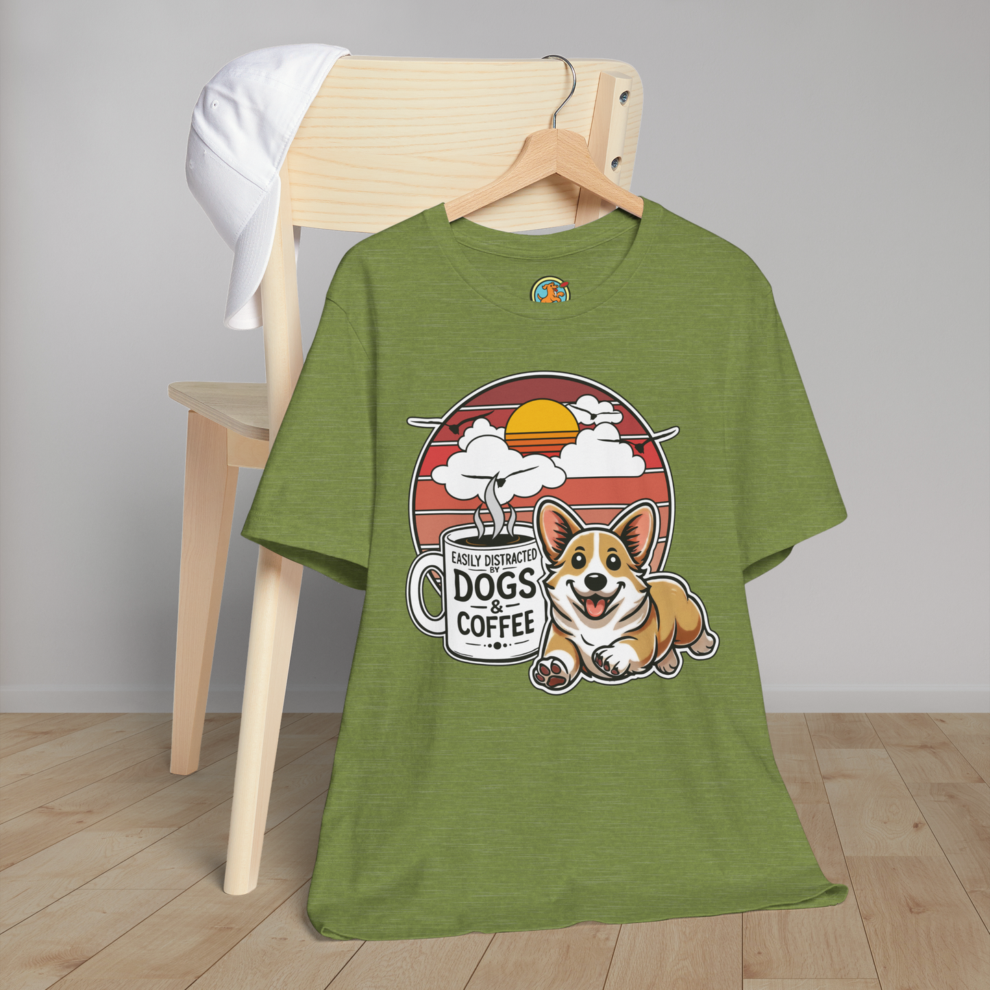 Easily Distracted by Dogs & Coffee – Corgi - Bella&Canvas 3001 T-Shirt