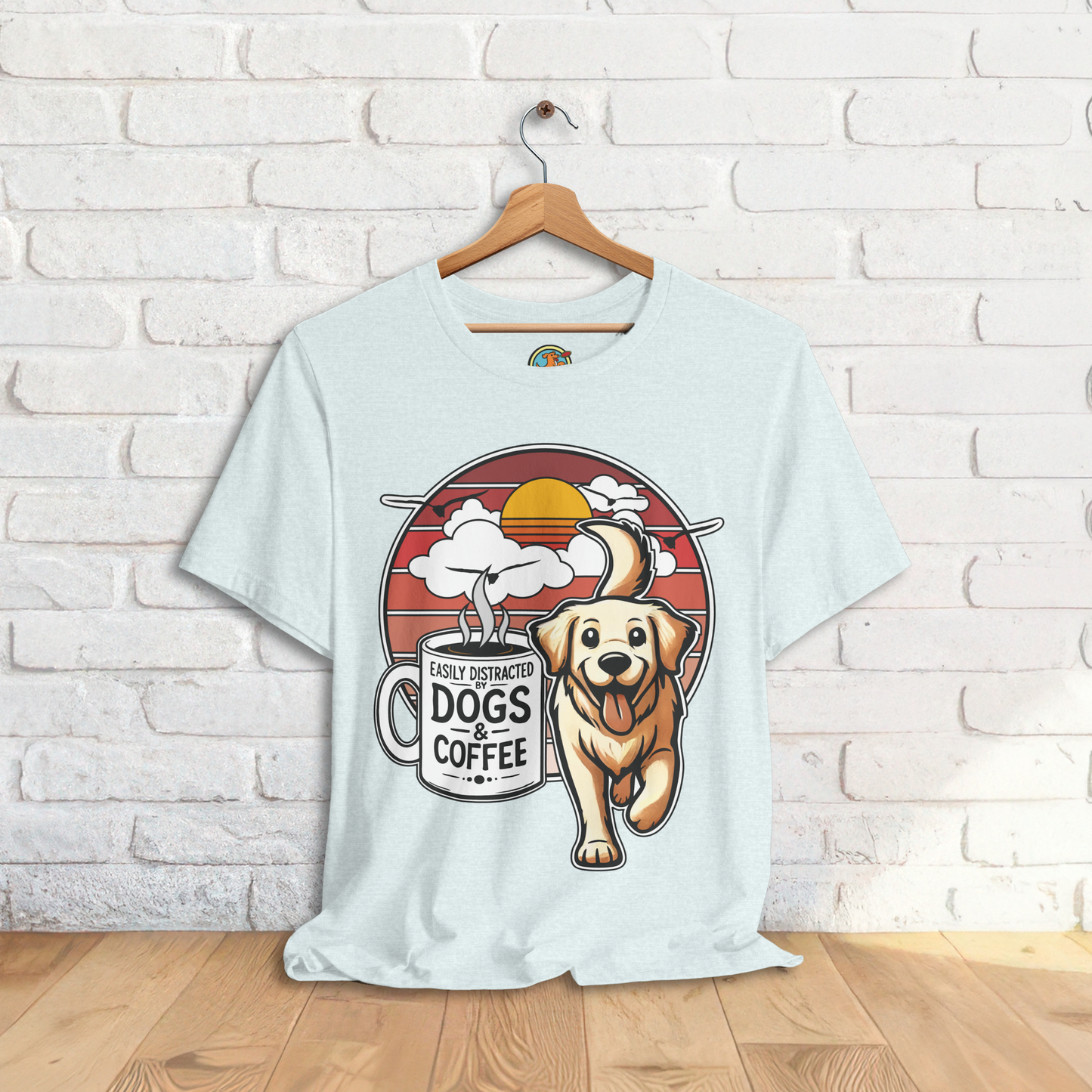 Easily Distracted by Dogs & Coffee – Golden Retriever - Bella&Canvas 3001 T-Shirt