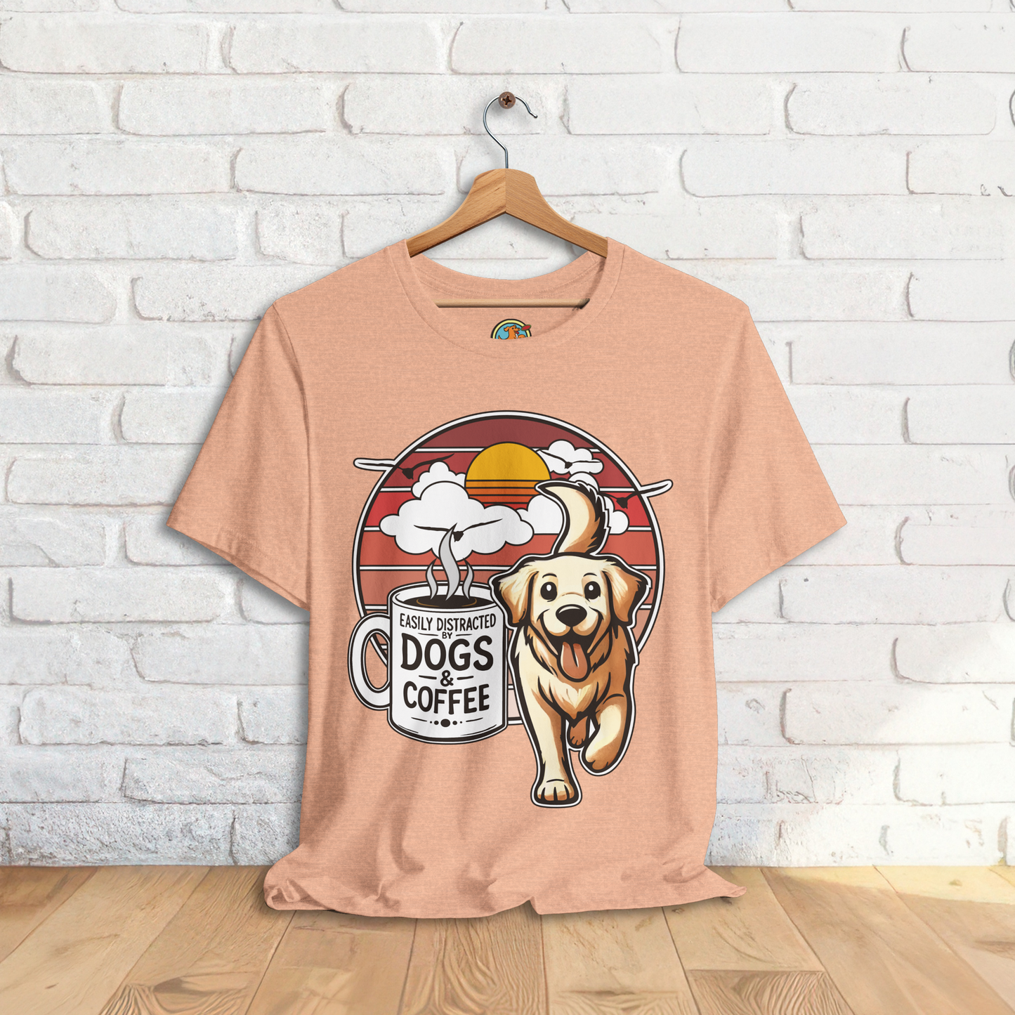 Easily Distracted by Dogs & Coffee – Golden Retriever - Bella&Canvas 3001 T-Shirt