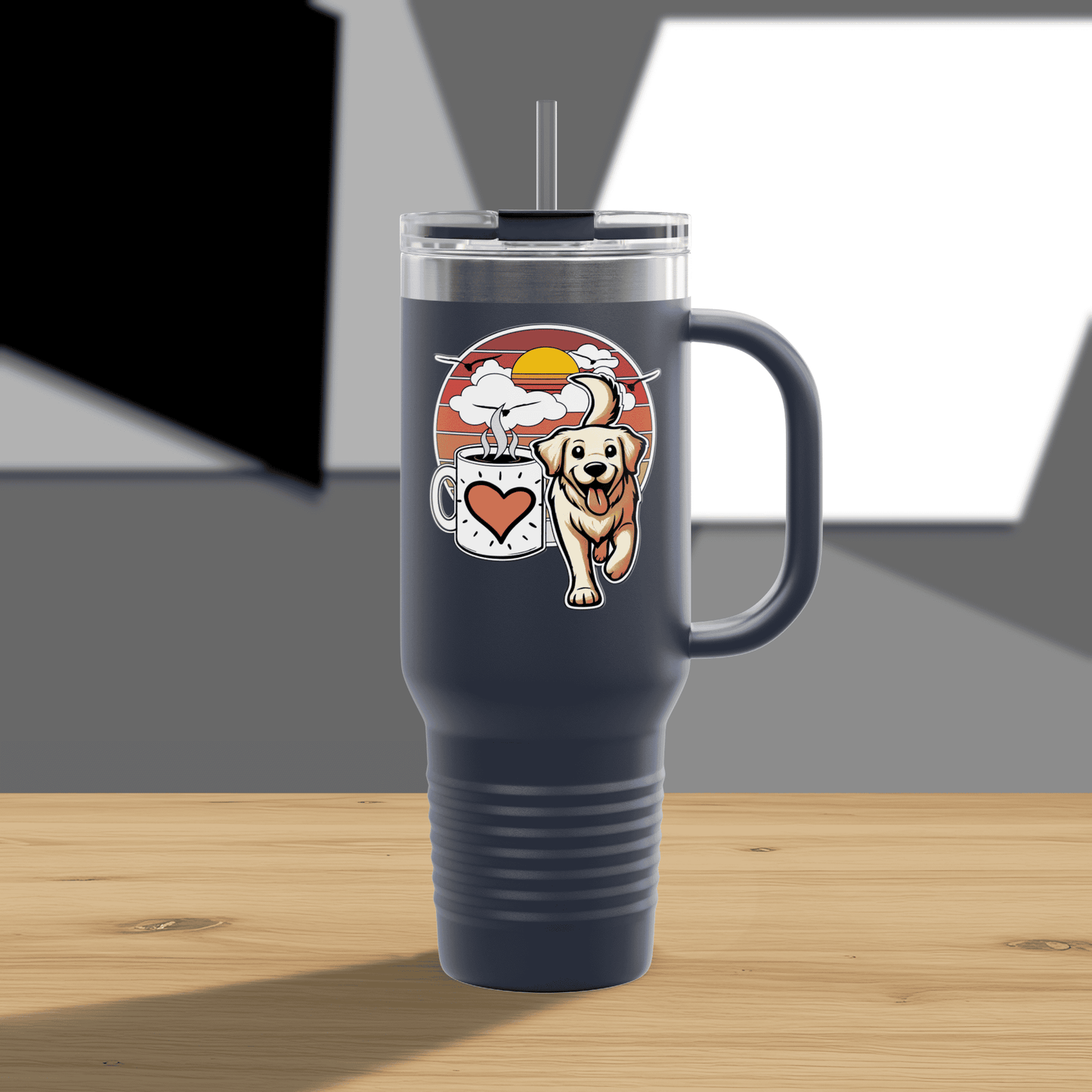 Easily Distracted by Dogs & Coffee - Golden Retriever - 40oz Insulated Travel Mug - Left Hand