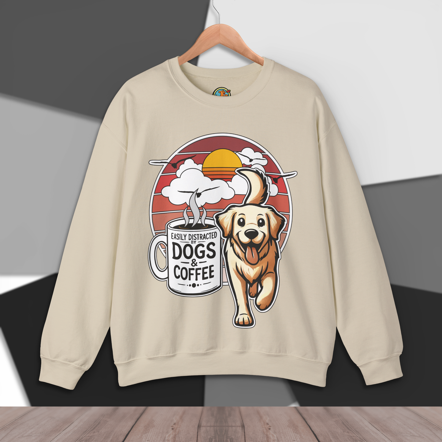 Easily Distracted by Dogs & Coffee - Golden Retriever - Gildan 18000 Unisex Sweatshirt