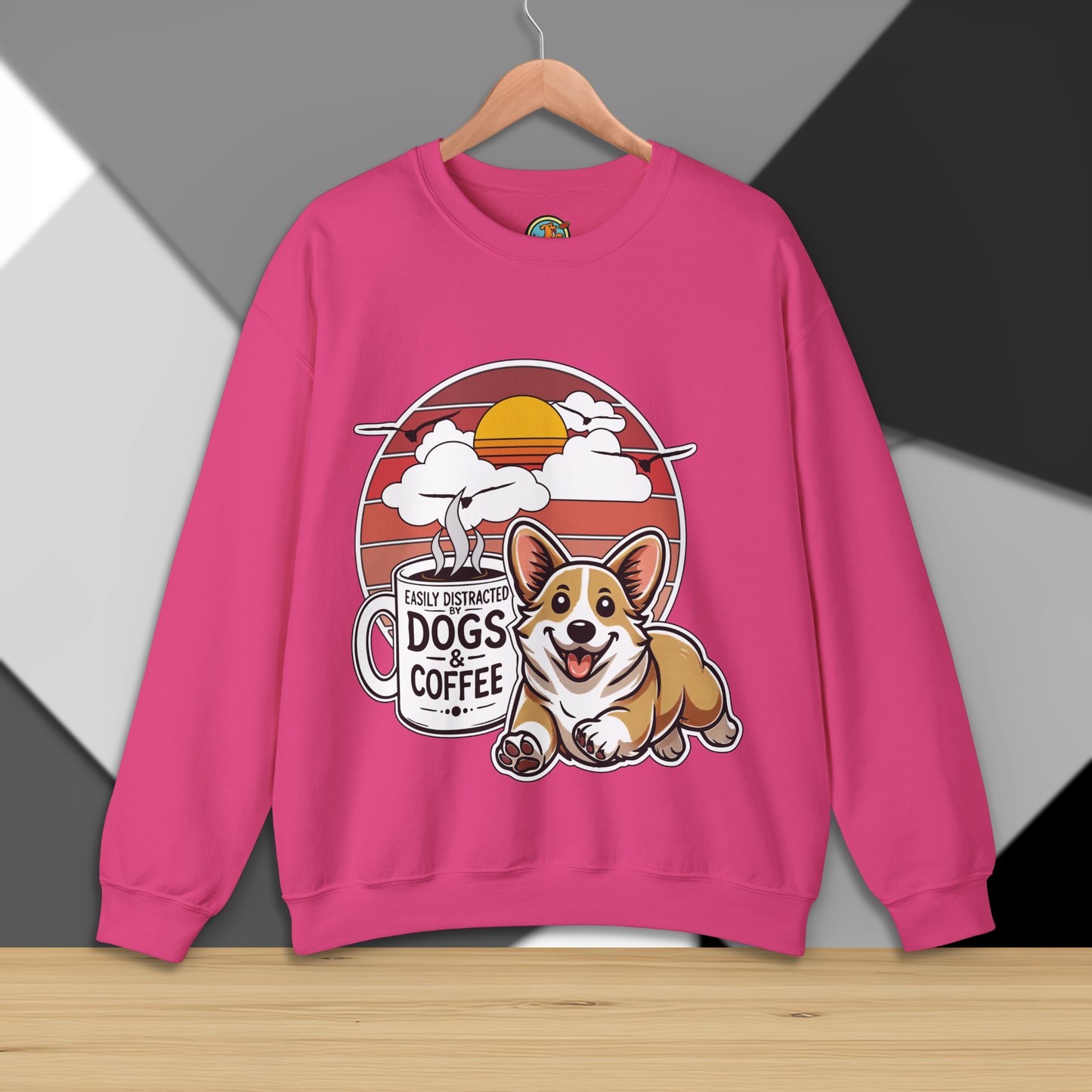 Easily Distracted by Dogs & Coffee - Corgi - Gildan 18000 Unisex Sweatshirt