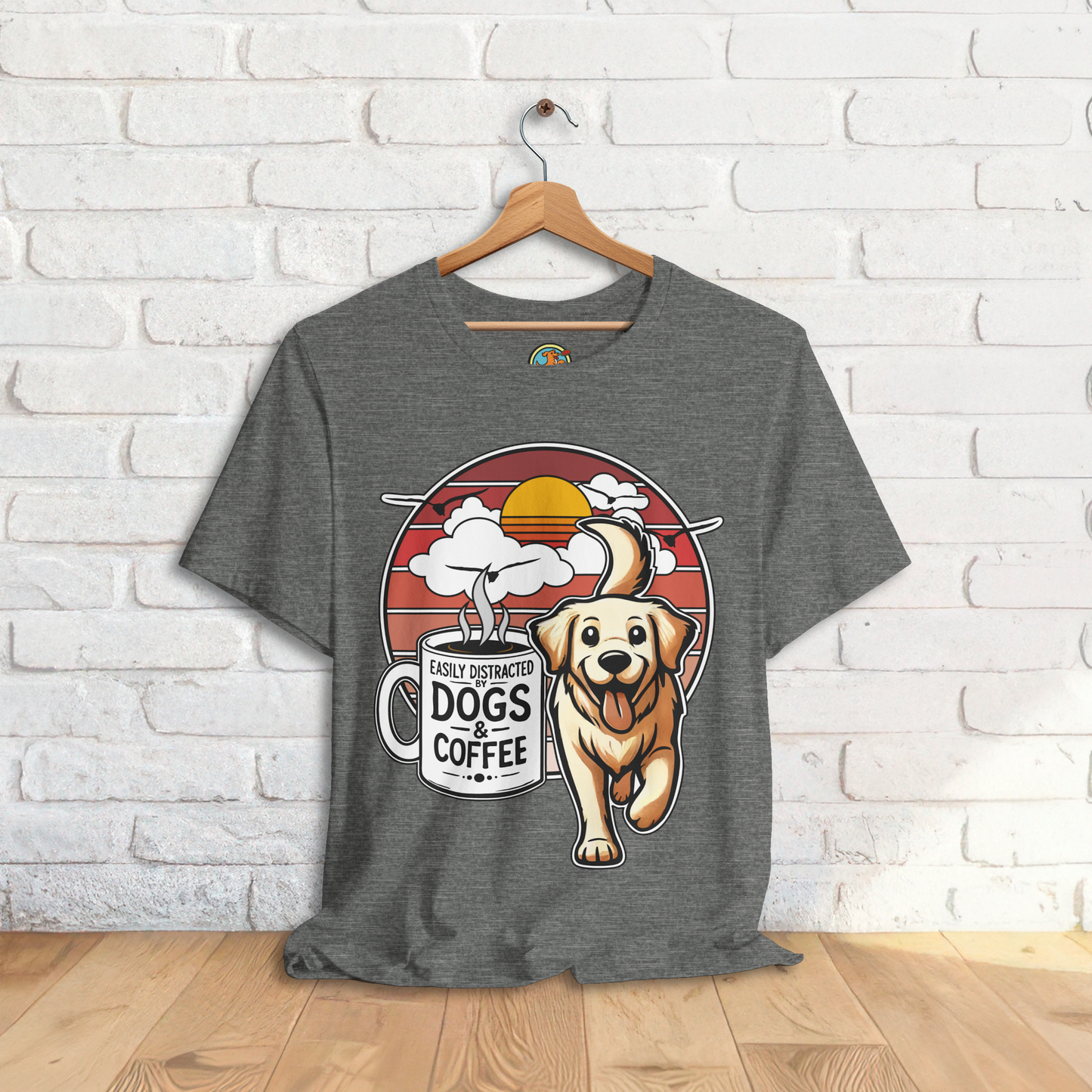 Easily Distracted by Dogs & Coffee – Golden Retriever - Bella&Canvas 3001 T-Shirt