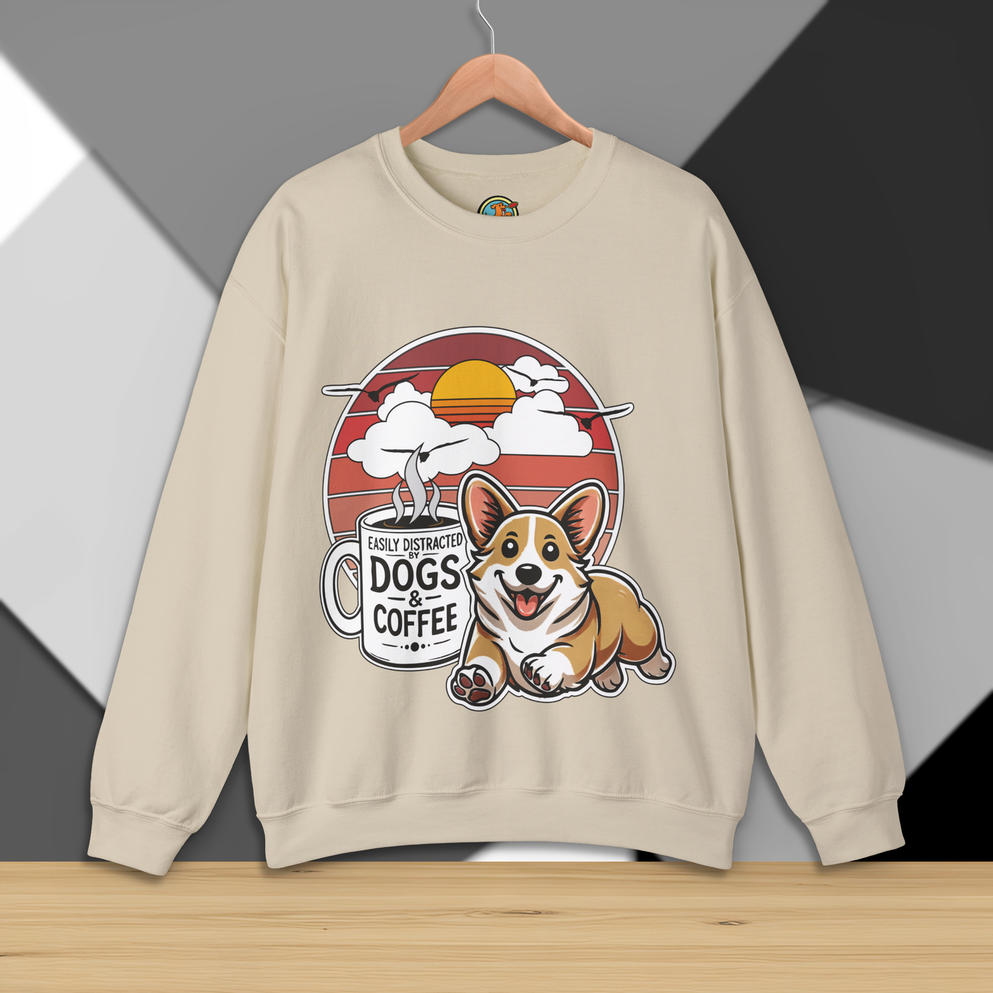 Easily Distracted by Dogs & Coffee - Corgi - Gildan 18000 Unisex Sweatshirt