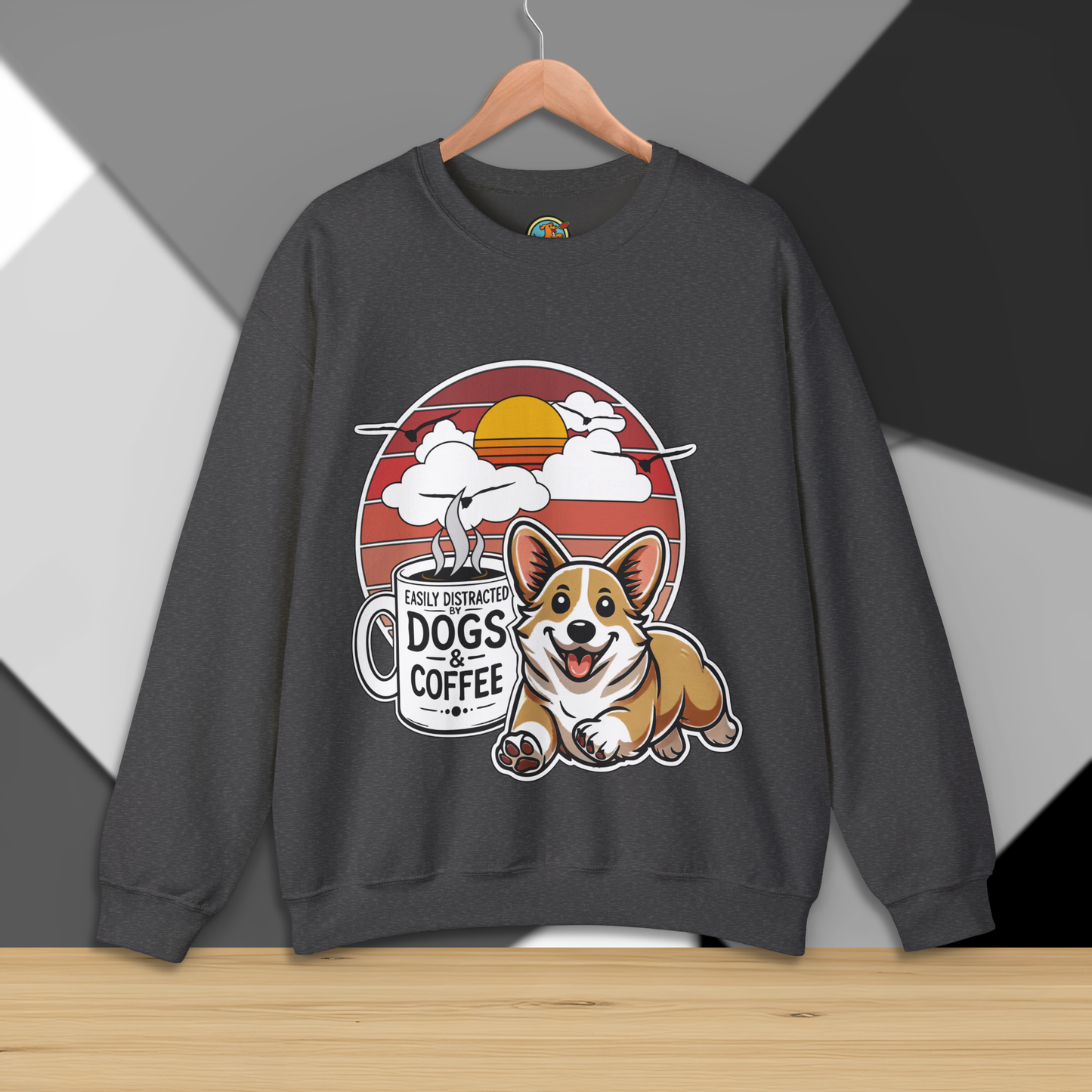 Easily Distracted by Dogs & Coffee - Corgi - Gildan 18000 Unisex Sweatshirt