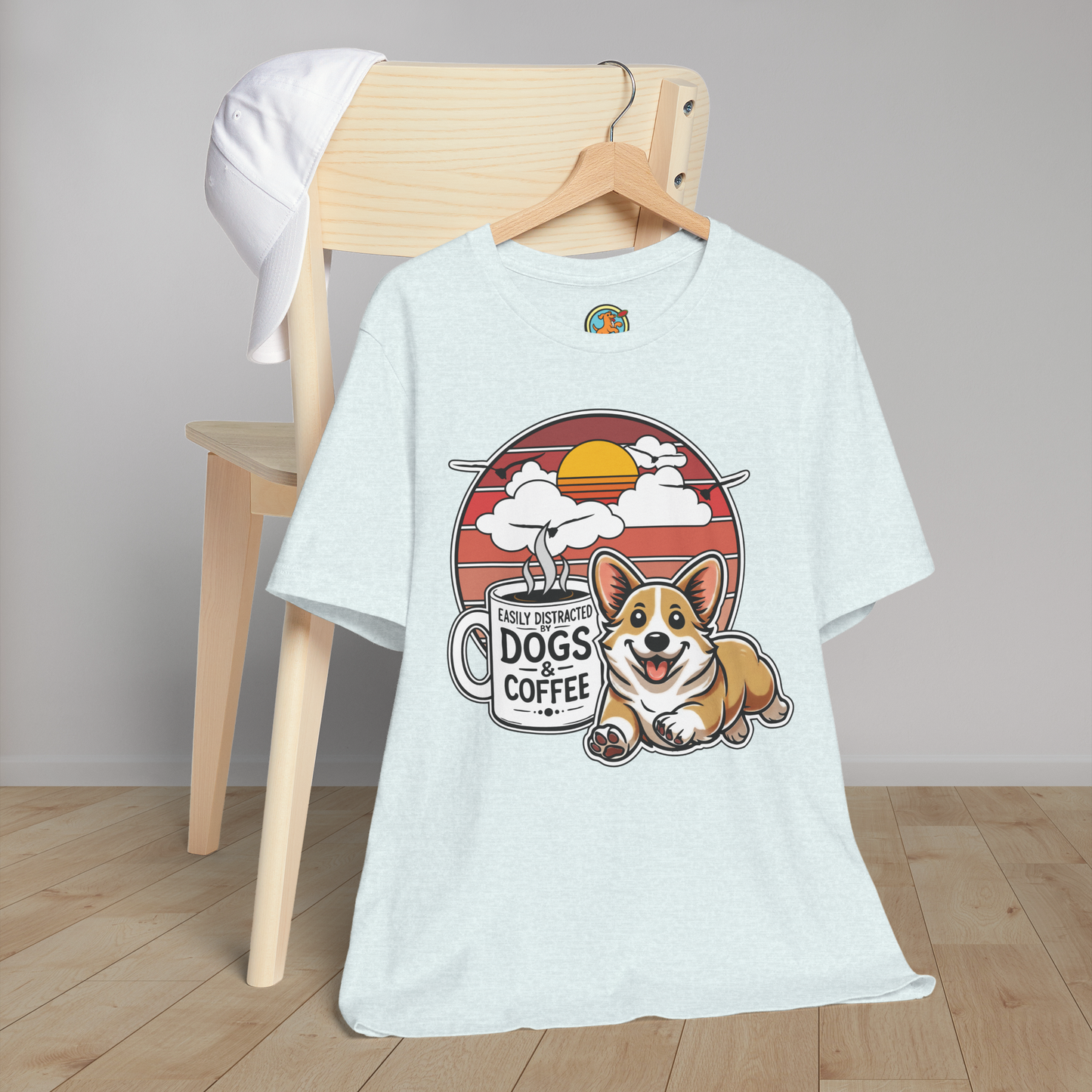 Easily Distracted by Dogs & Coffee – Corgi - Bella&Canvas 3001 T-Shirt