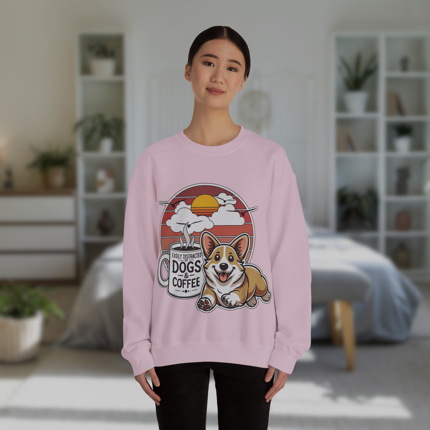 Easily Distracted by Dogs & Coffee - Corgi - Gildan 18000 Unisex Sweatshirt