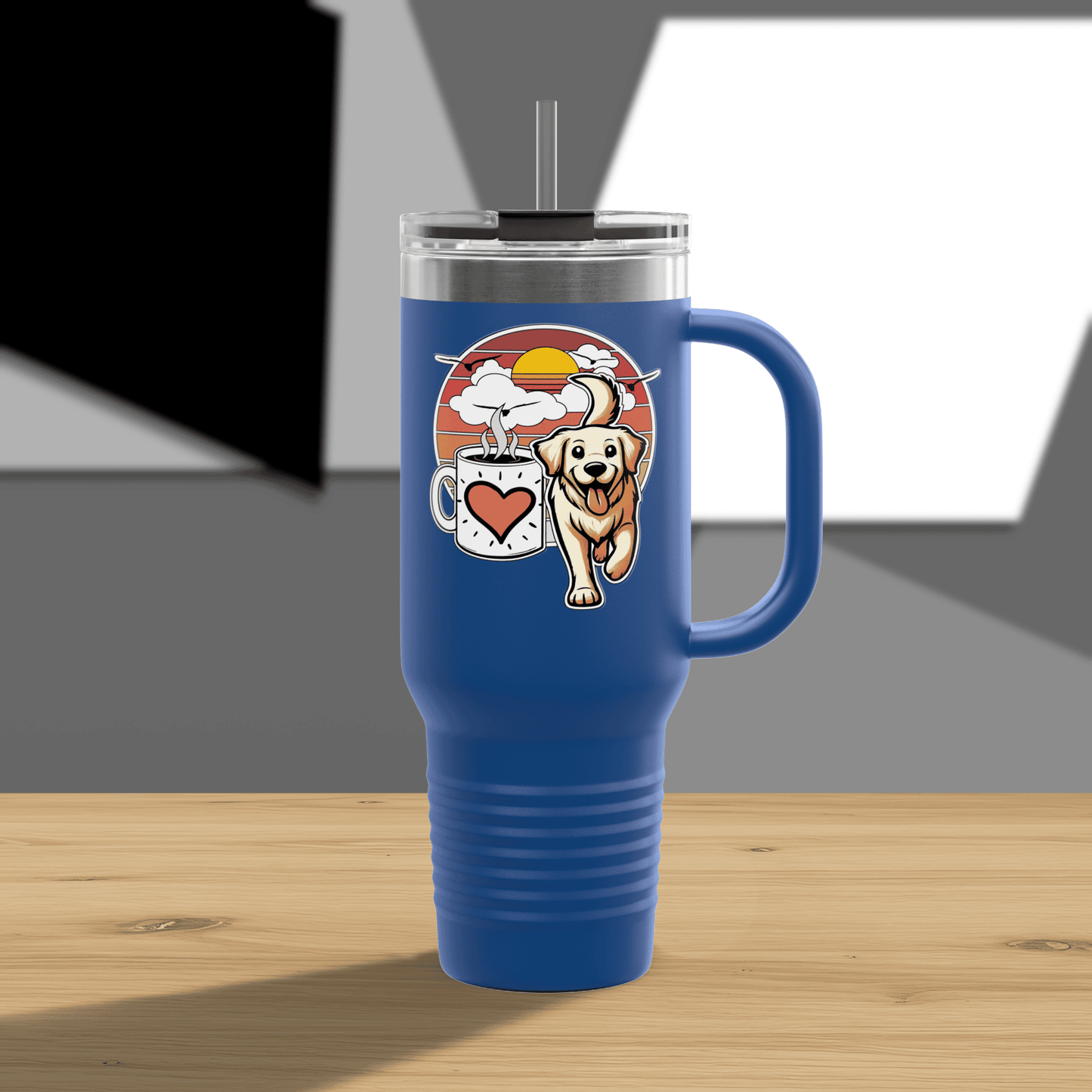 Easily Distracted by Dogs & Coffee - Golden Retriever - 40oz Insulated Travel Mug - Left Hand
