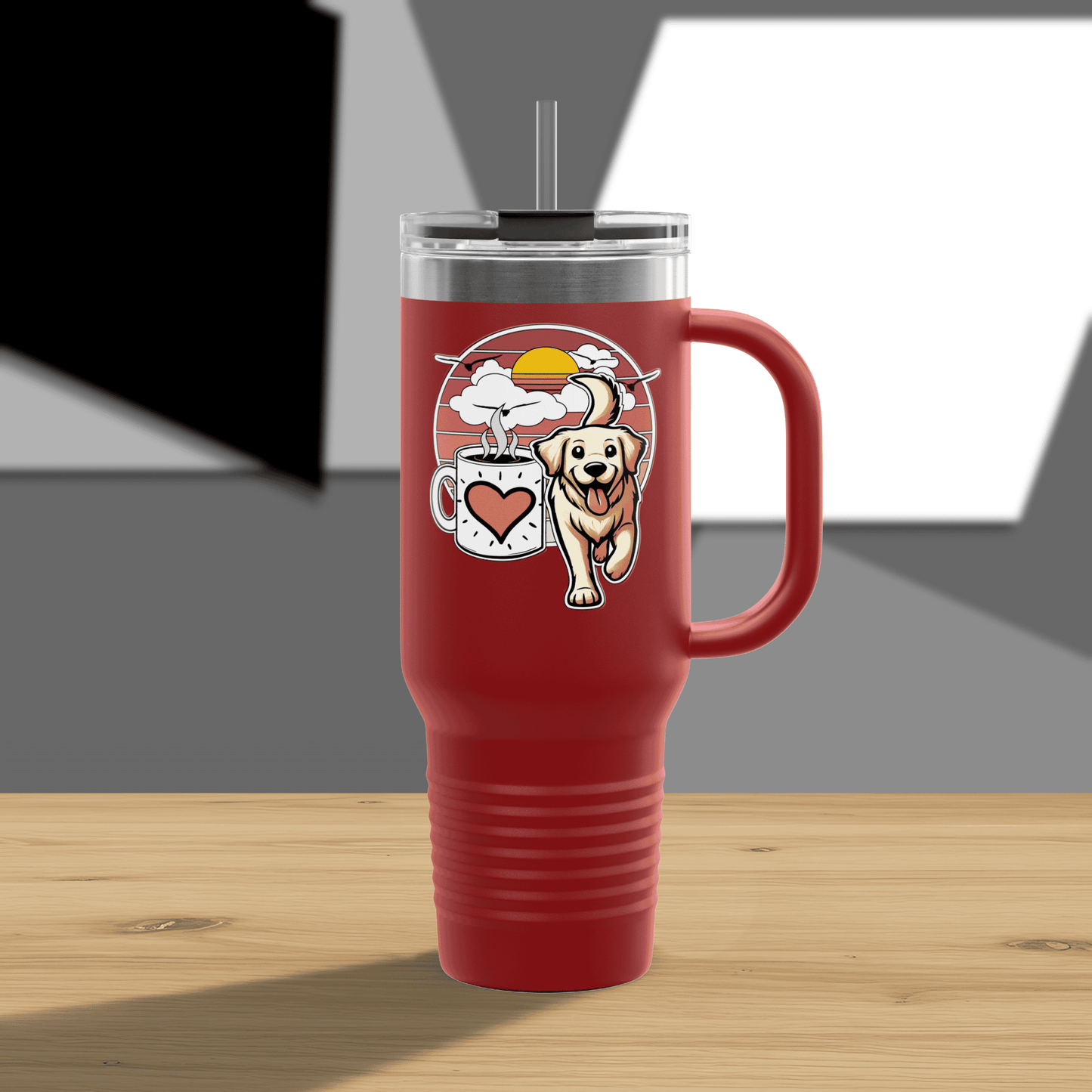 Easily Distracted by Dogs & Coffee - Golden Retriever - 40oz Insulated Travel Mug - Left Hand